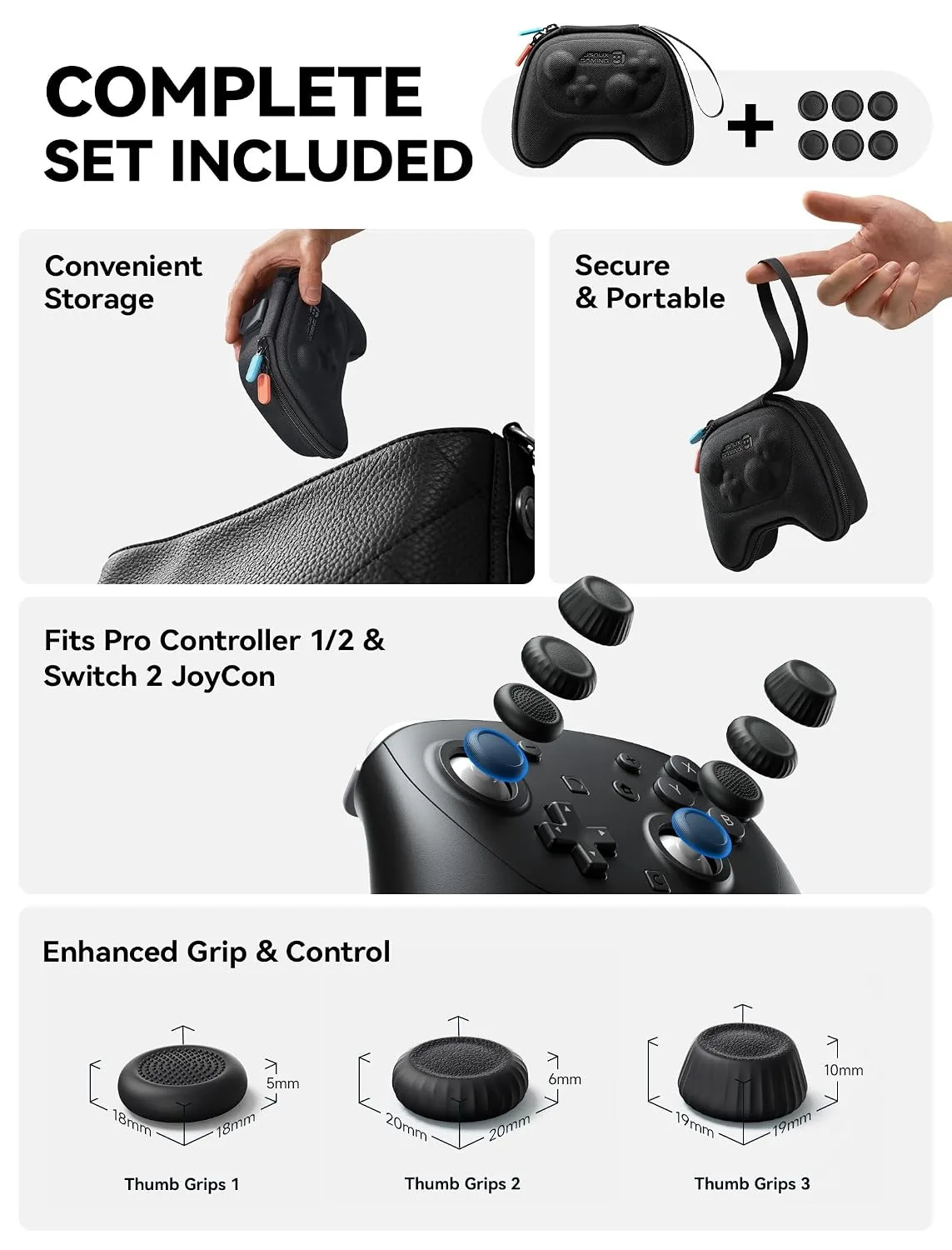 JSAUX Case for Nintendo Switch Pro / Switch 2 Pro Controller, 6 Thumb Grips