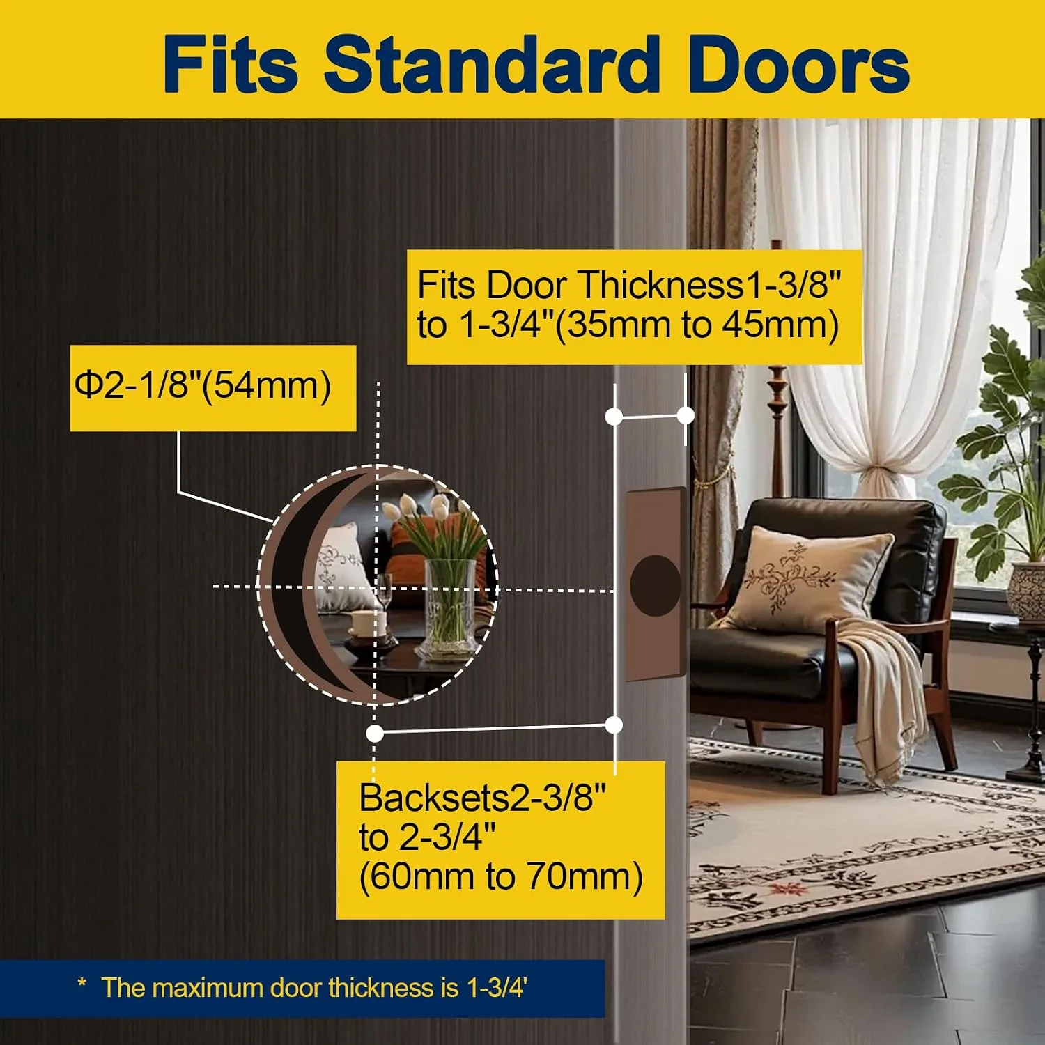 Lanwandeng Door Knobs with Lock and Key, Keyed Entry Door Knob, Exterior and Interior Door Lock, Door Handle Satin Nickel