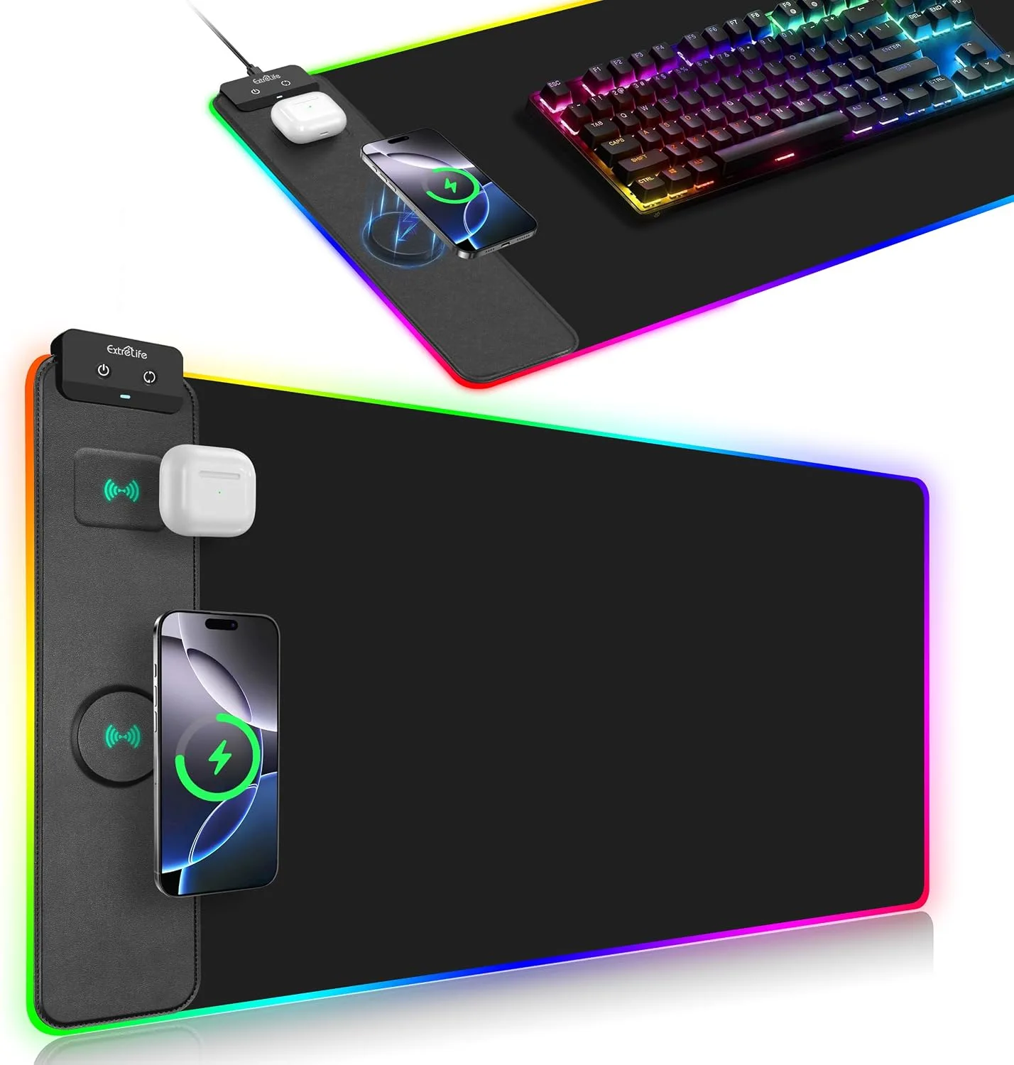 Wireless Charging Mouse Pad, RGB Gaming Desk Mat, 31.5"x15.7"