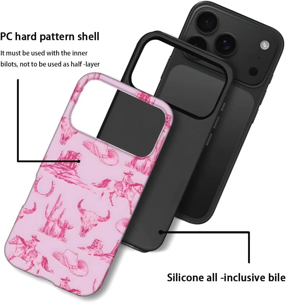 Case Compatible with iPhone 18 Pro/iPhone 17 Pro,Fall Prevention Hybrid 2-Layer Hard Shell Phone Cover for Girls Boys,Pink Hat Horse Western Cowboy