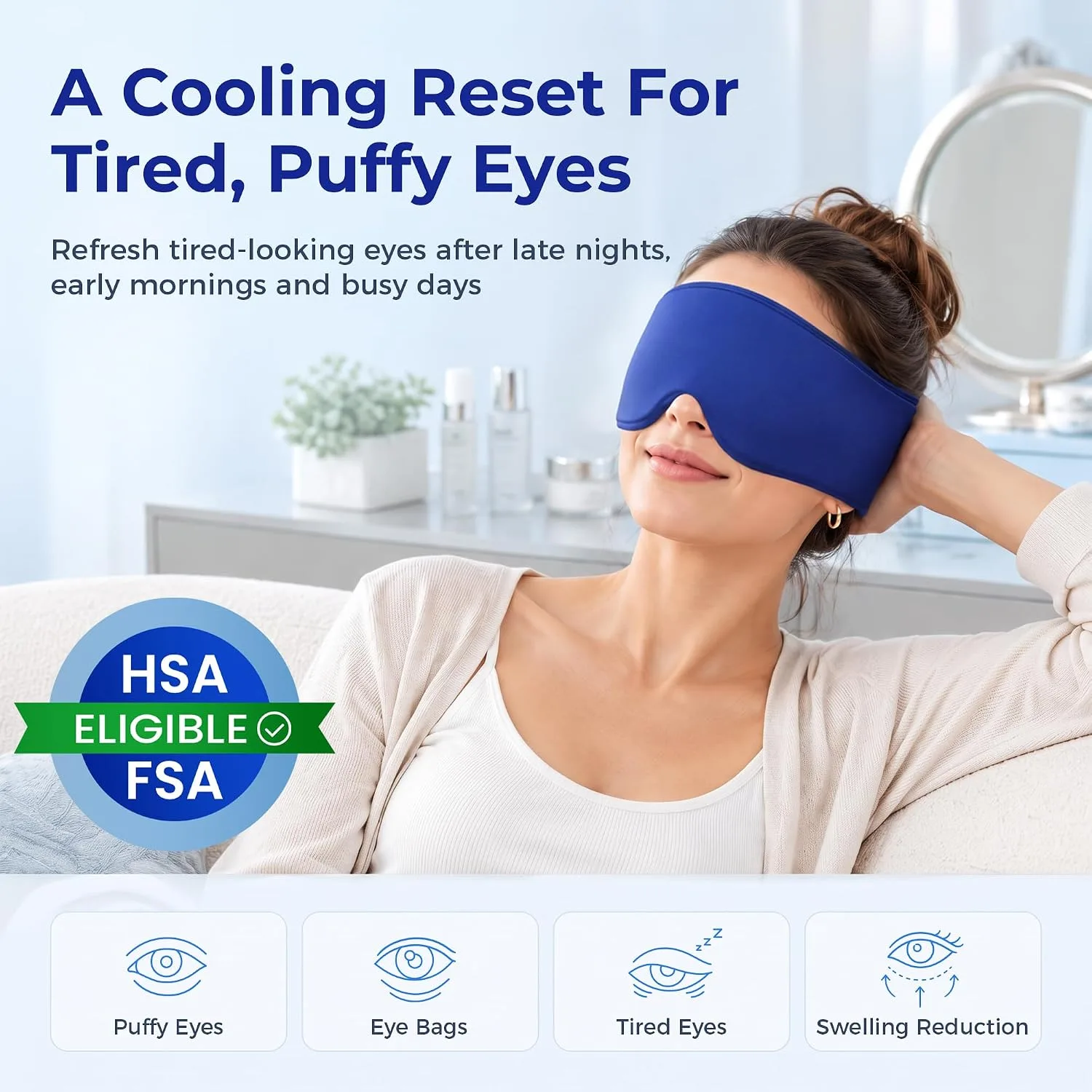 Cooling Gel Eye Mask for Puffy Eyes, Reusable Cold Compress, Soft Gel Fit