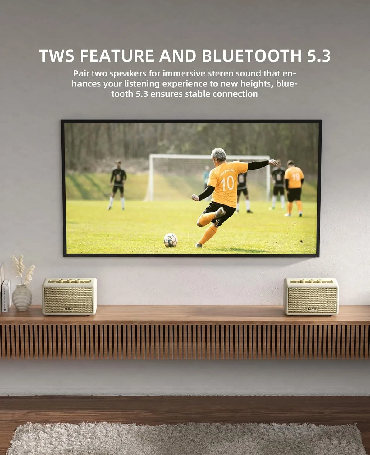 MLOVE A200 Portable Retro Bluetooth Speaker with Aux Input, USB Port, Micro SD Card Slot - Decorative Wireless Bookshelf Speakers for Home & Office, Battery Powered, White and Gold