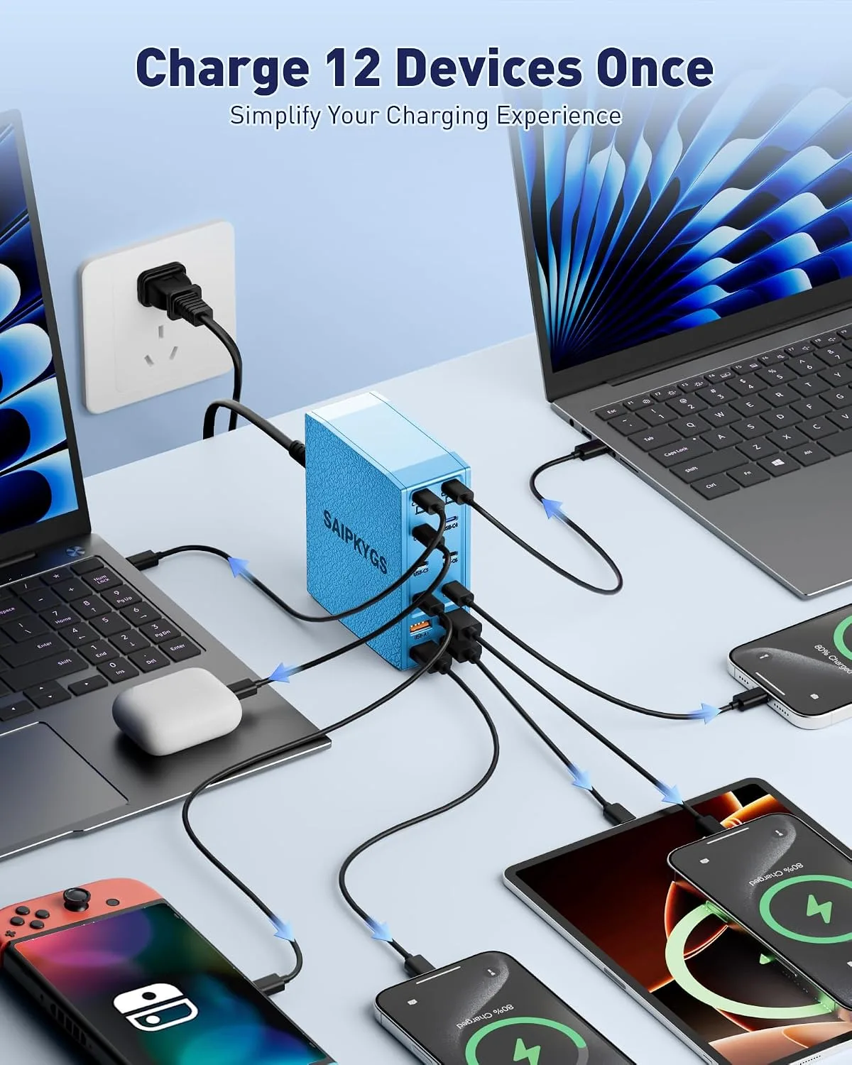 1000W USB Charging Station,12-Port USB C Charger Block with Dual 100W PD