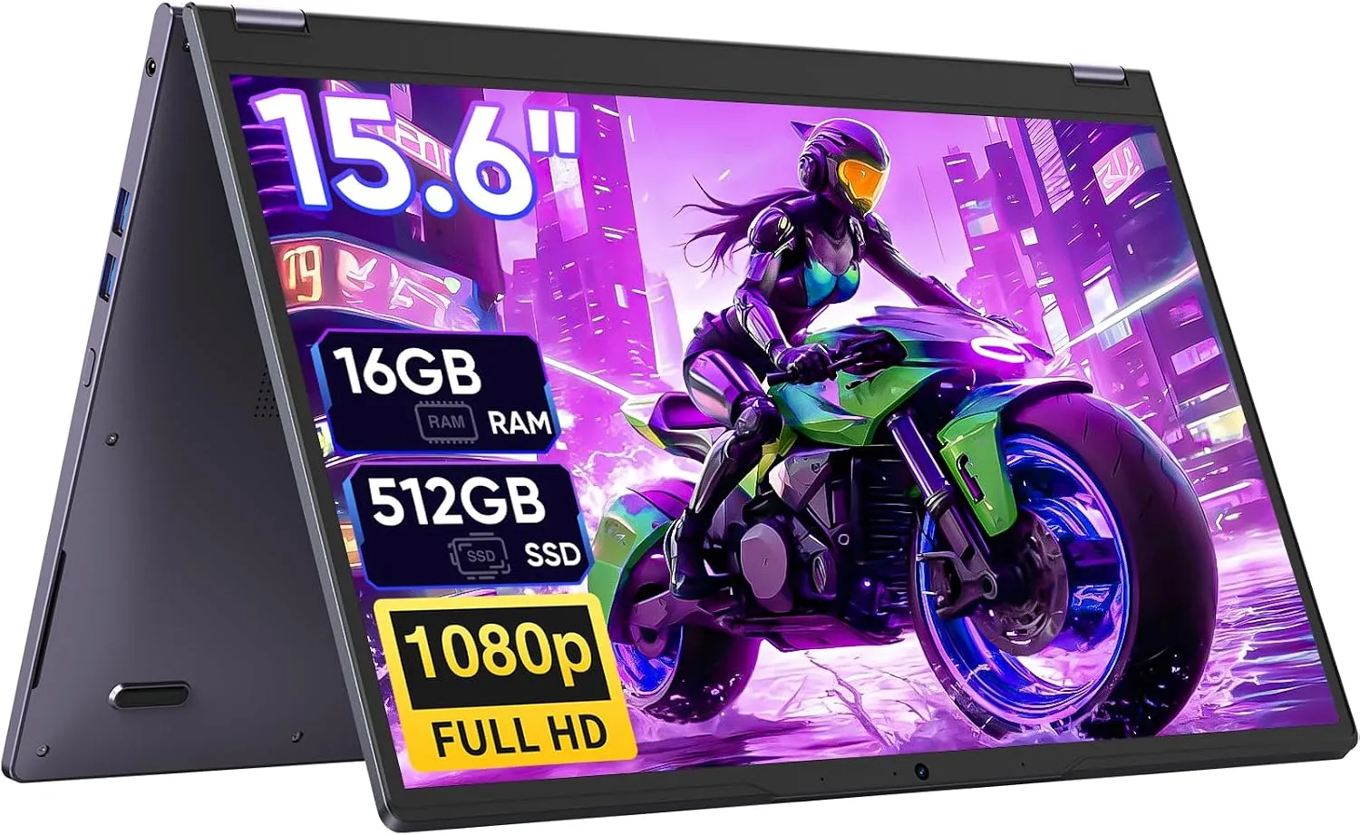 15.6" 2-in-1 Laptop/Tablet, 360° Flip FHD Touchscreen, Intel Core m3-8100Y up to 3.4GHz, 16GB RAM 512GB SSD, Win11, Deep Purple for Student Note-Taking, Design, Entertainment