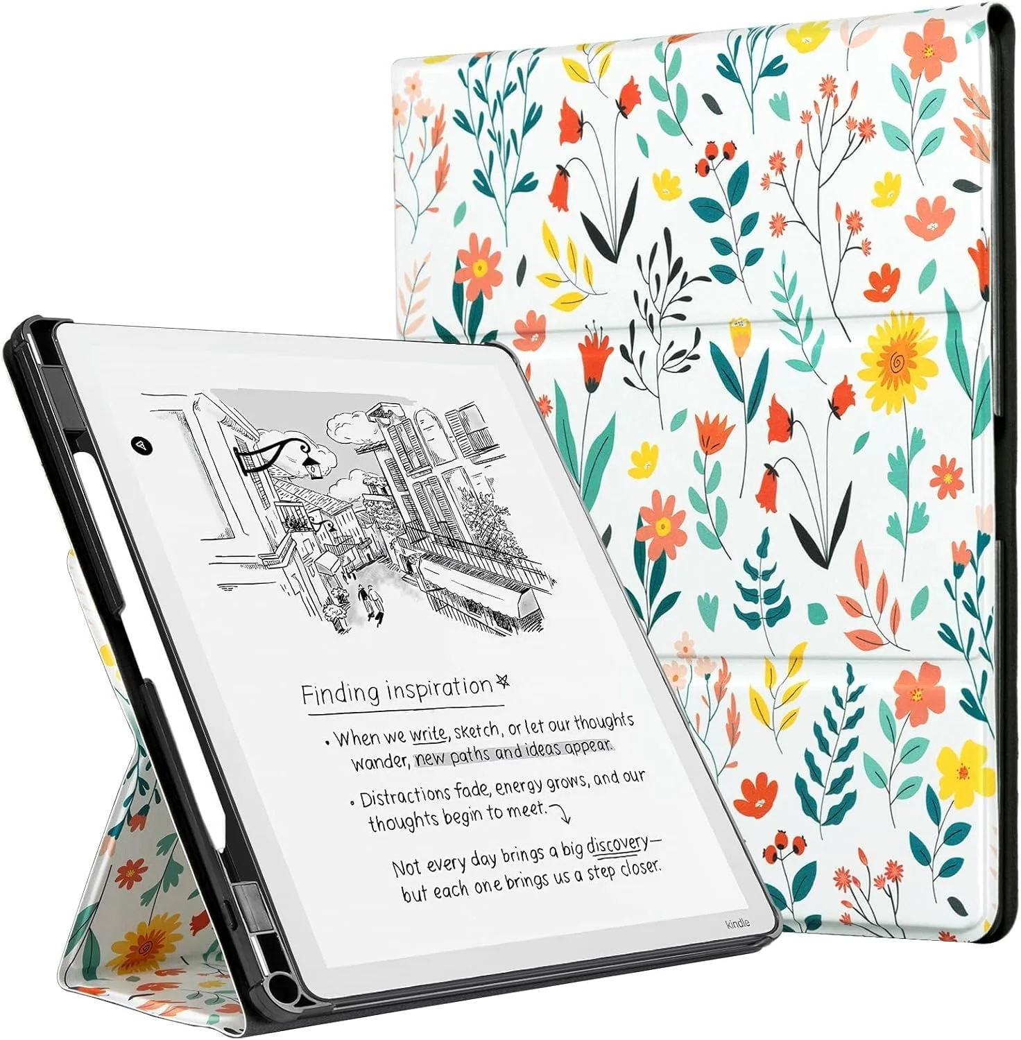 CoBak Case for 11" Kindle Scribe 3rd Generation 2025, Kindle Scribe Colorsoft with Two Viewing Angles - All New PU Leather Cover with Auto Sleep Wake, Pen Holder. Flower Sea