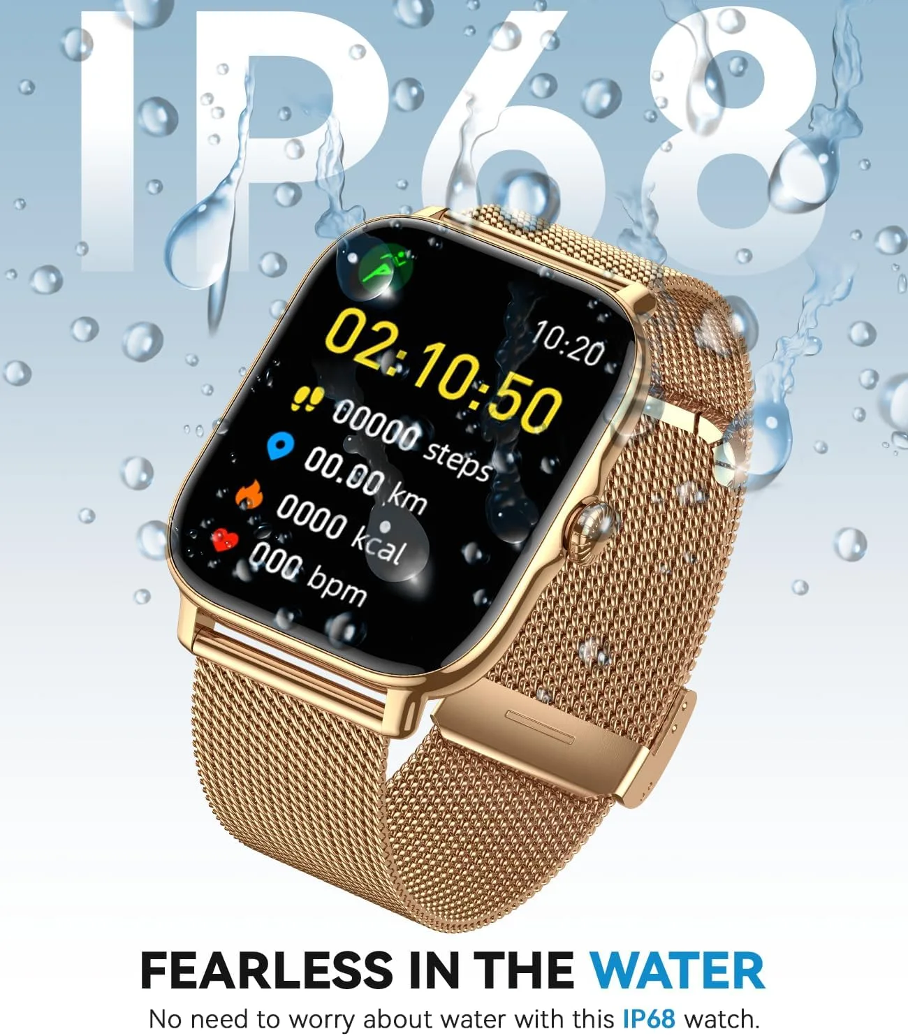 Smart Watch for Women Men- Answer/Make Call, IP68 Waterproof Fitness Tracker with Sleep Monitor,Smartwatch for Andriod iPhone Compatible (Warm Gold Case w/Champagne & Vintage Gold Band, 1.91)