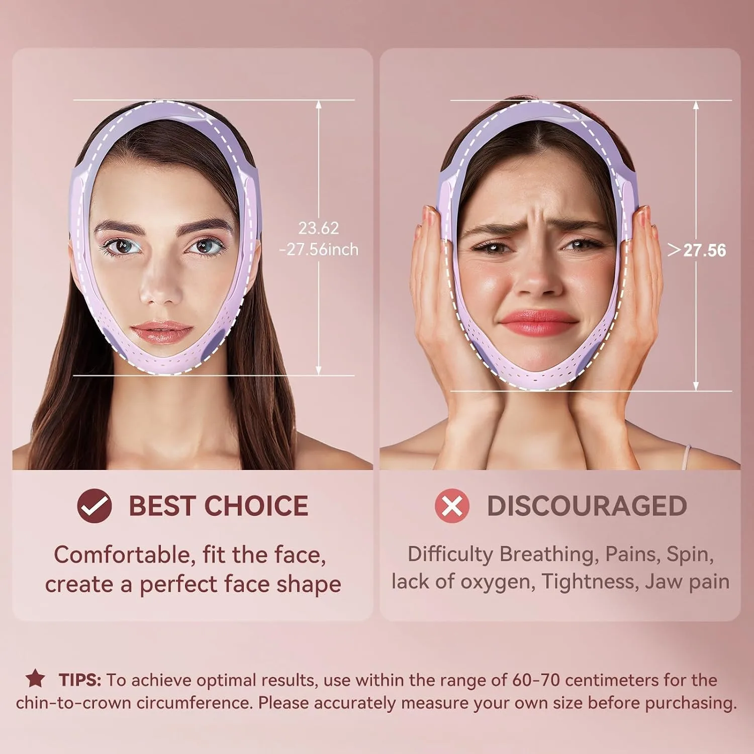 JUSRON V-Line Mask Chin Up Mask Face Strap, chin lifting mask (Pink)
