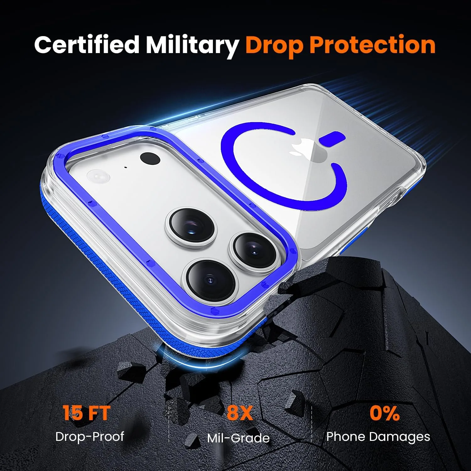 toushion 3-in-1 Clear Case for iPhone 17 Pro Max, Blue Shockproof Bumper