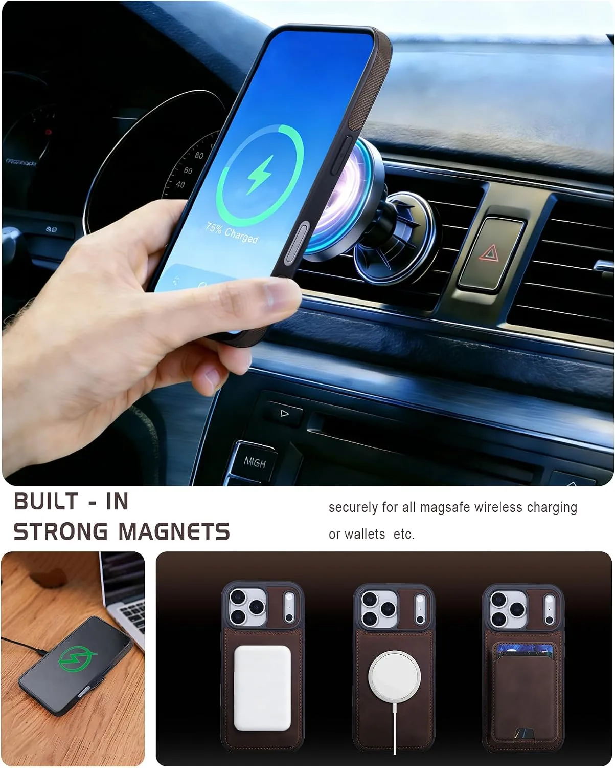 Magnetic Detachable Wallet Case for iPhone 18/17 Pro Max with Kickstand,2-in-1 MagSafe Compatible RFID Blocking Card Holder,Slim PU Leather Cover Vintage Brown