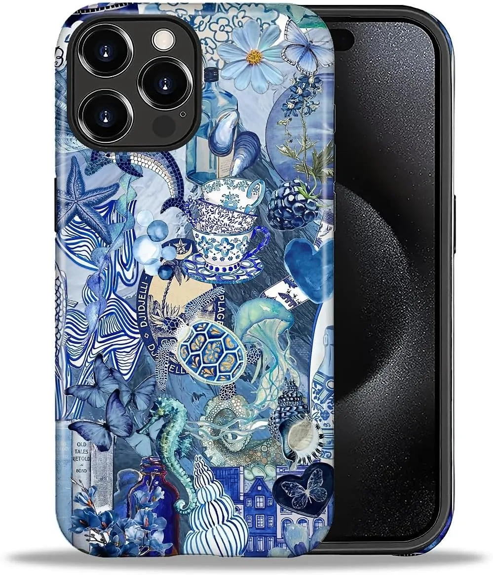 Funda para iPhone 16 Pro Daizag doble capa azul con diseño marino