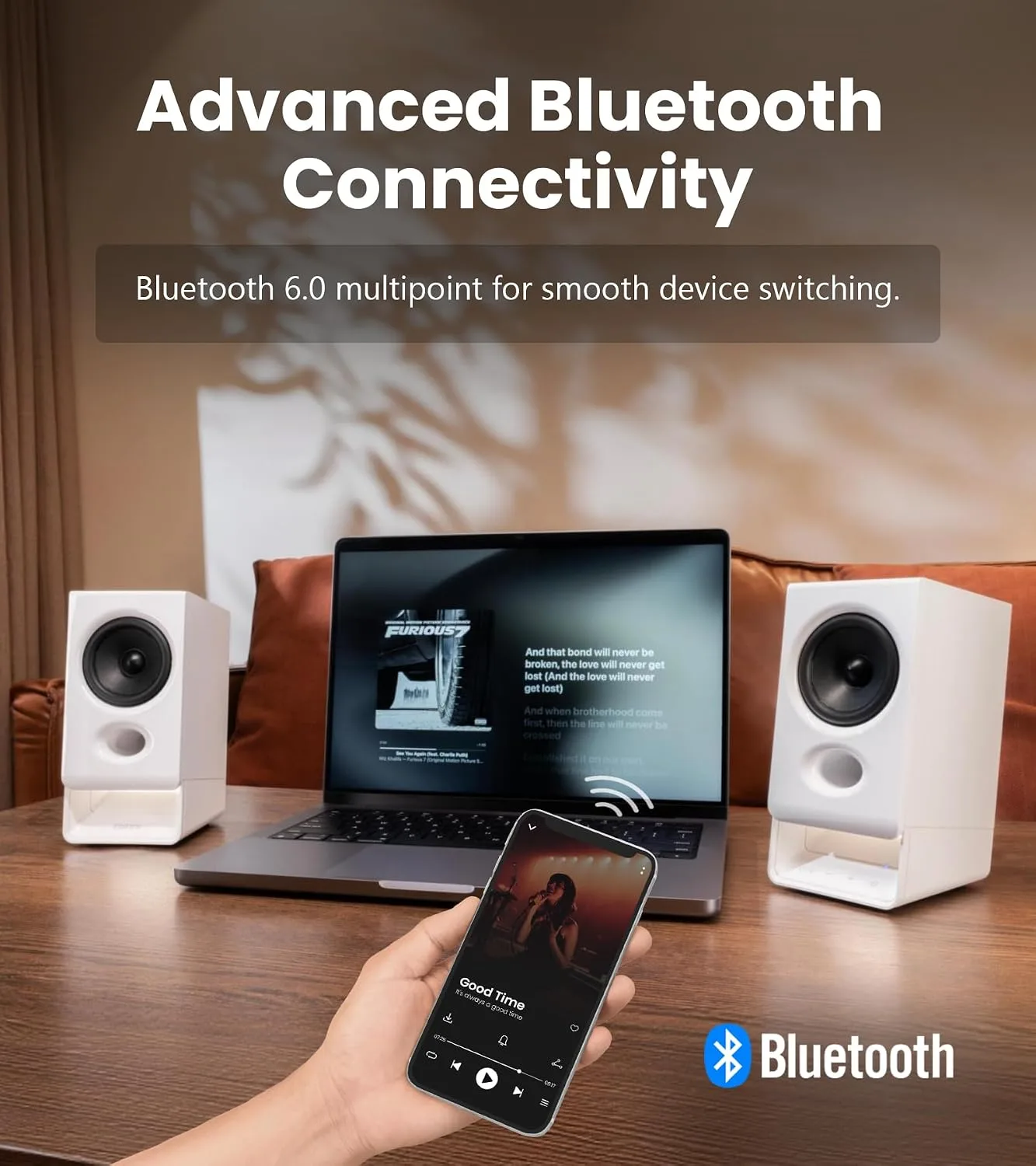 Edifier R20BT Computer Speakers, Touch Controls, AUX & USB-C Inputs, White
