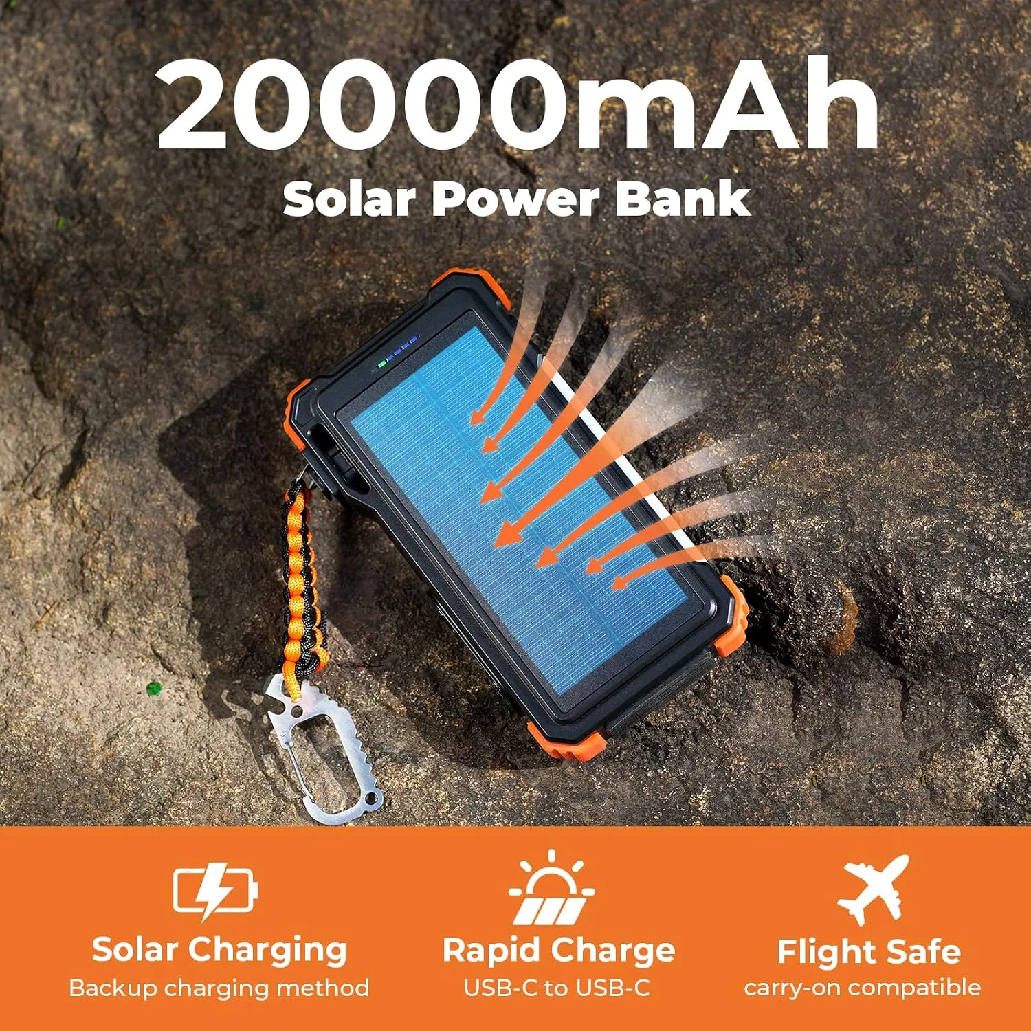 BLAVOR Solar Power Bank 20000mAh, Wireless Charger for Phones & Apple Watch