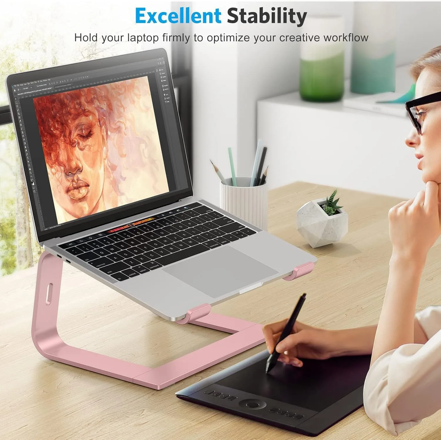OMOTON Laptop Stand, Detachable Mount for MacBook Air/Pro Dell HP Rose Gold
