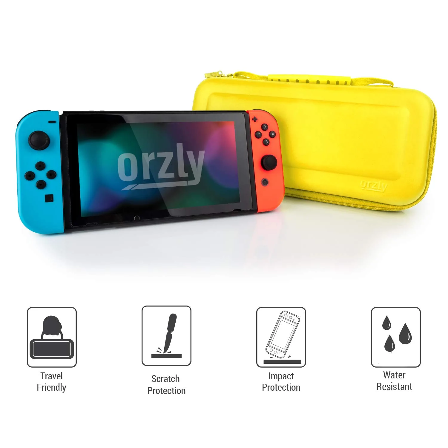 Orzly Carrying Case for Nintendo Switch OLED and Switch Console - Yellow Protective Hard Portable Travel case Shell Pouch for Nintendo Switch Console & Accessories