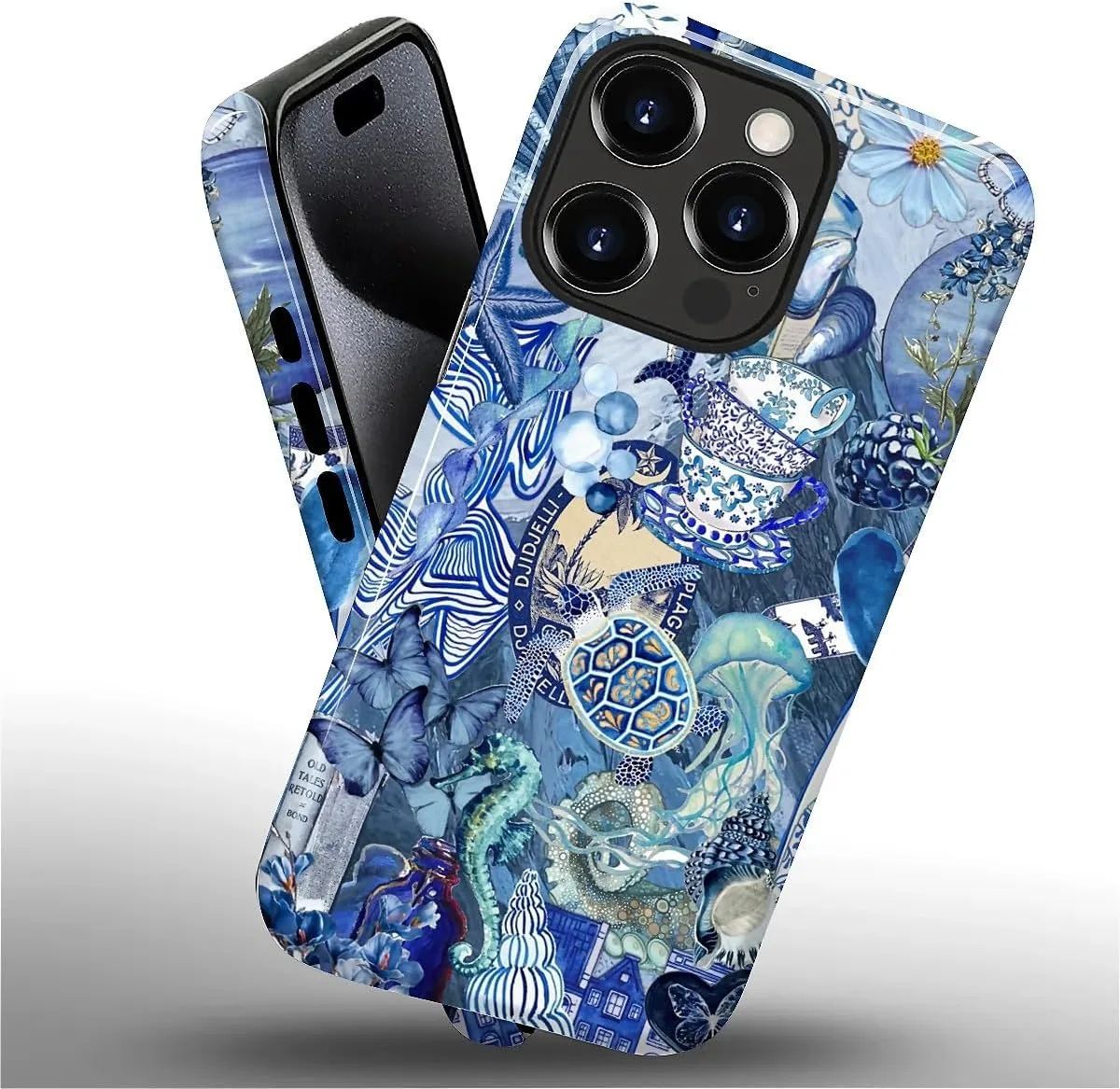 DAIZAG Case for iPhone 15 Pro Max,Mixed 2 Layer Design Shockproof Soft TPU Ddouble Protection Phone Case for iPhone 15 Pro Max-Blue Book Sea Life World