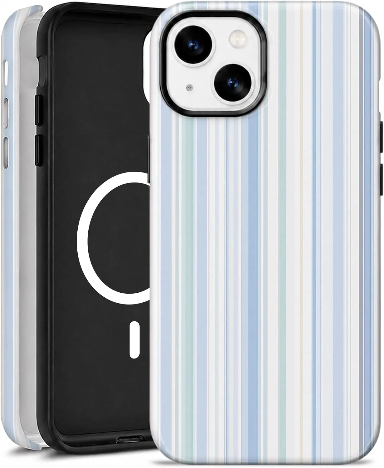 Magnetic for iPhone 15 Phone Case, Cute Trendy Pastel Blue Striped