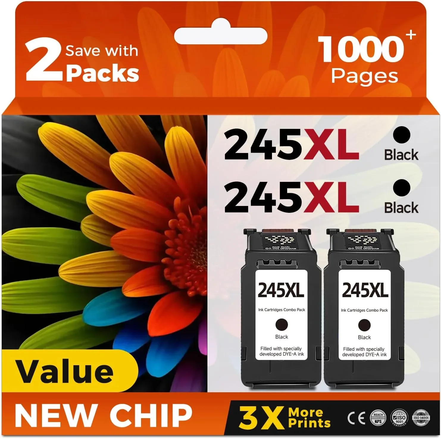 Skyink Compatible 245XL Ink Cartridge Replacement for Canon 245 XL PG-245 PG245 (Black 2-Pack) to use with MX490 TR4520