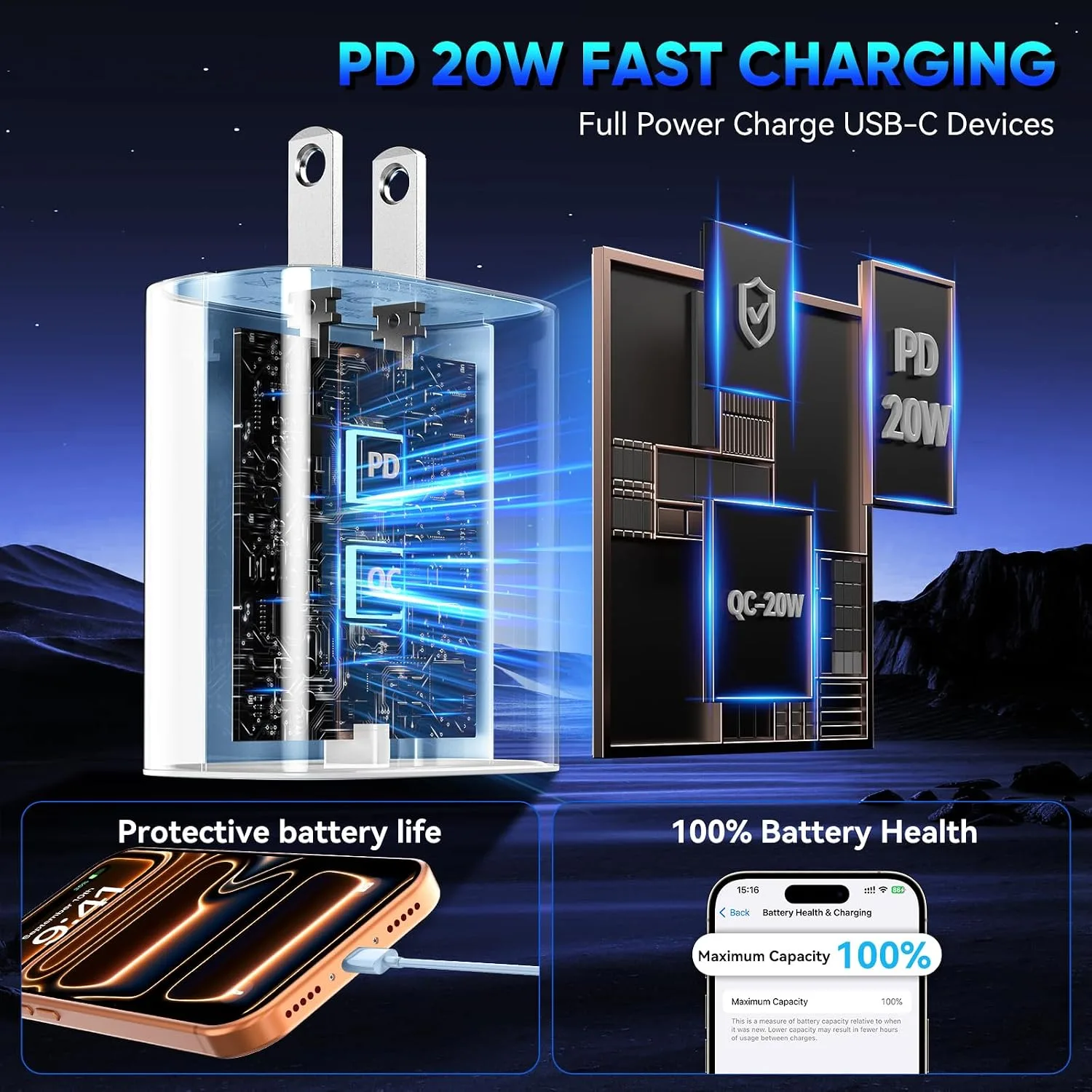 Phone 18 17 16 Pro Max Charger Fast Charging, 20W Phone Duo USB C Charger