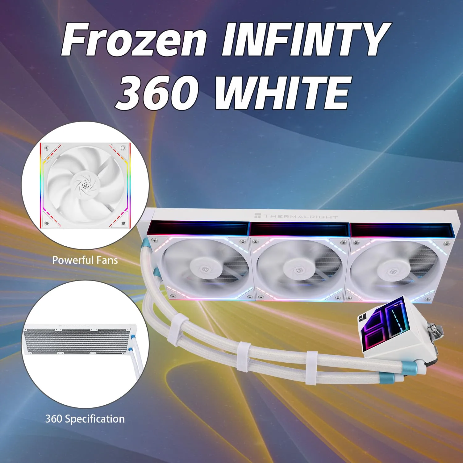 Thermalrlght Frozen Infinity 360 White CPU Aio Cooler,TL-M12W*3 PWM Fans,Computer CPU Water Cooler,ARGB Infinity Mirror,360 CPU Liquid Cooling:LGA1851/1700/1150/1151/1200/1851,PC Water Cooling