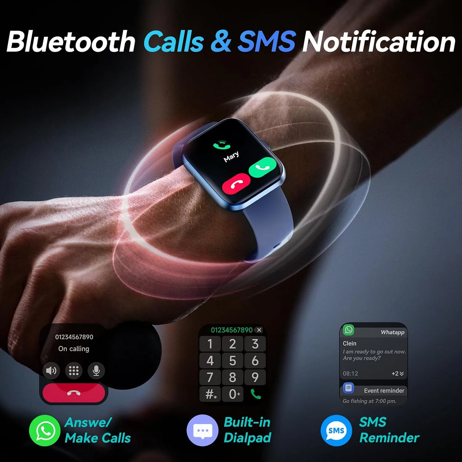 Fitpolo Smart Watches for Men/Women, 1.8'' Alexa Built-in Fitness Tracker Watch with Bluetooth Calls, IP68 Waterproof, Heart Rate/Sleep/SpO2/Stress Monitor, 110 Sport Modes for Android & iPhone