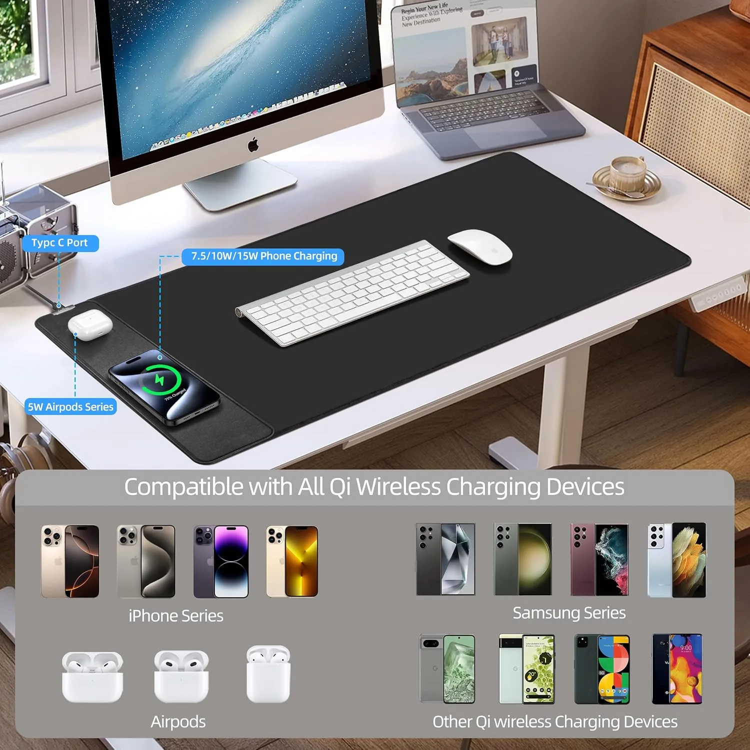 Mouse Pad with 15W Magnetic Wireless Charging, 35.4"x15.7" in