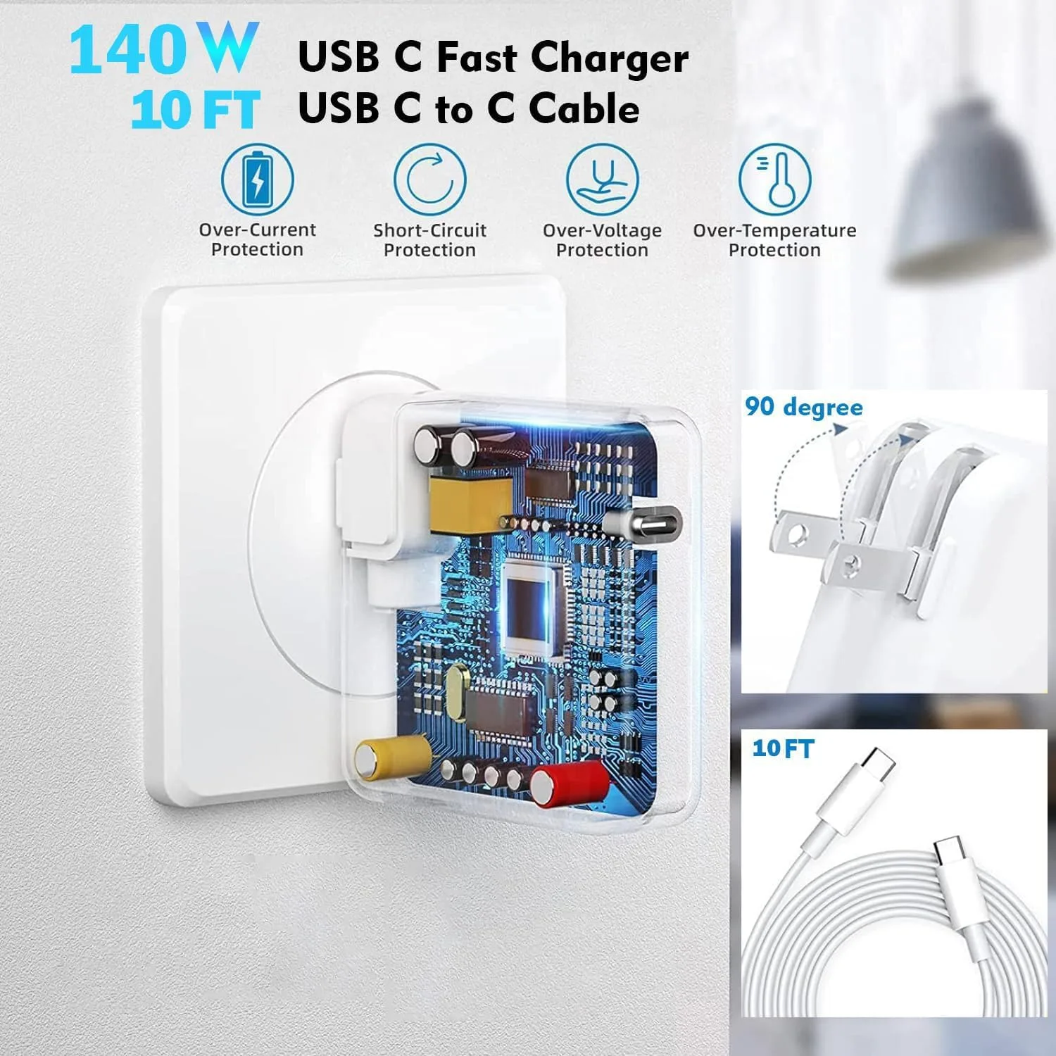 MacBook Pro Charger 140w USB C Fast Charger Power Adapter, 10FT USB C Cable