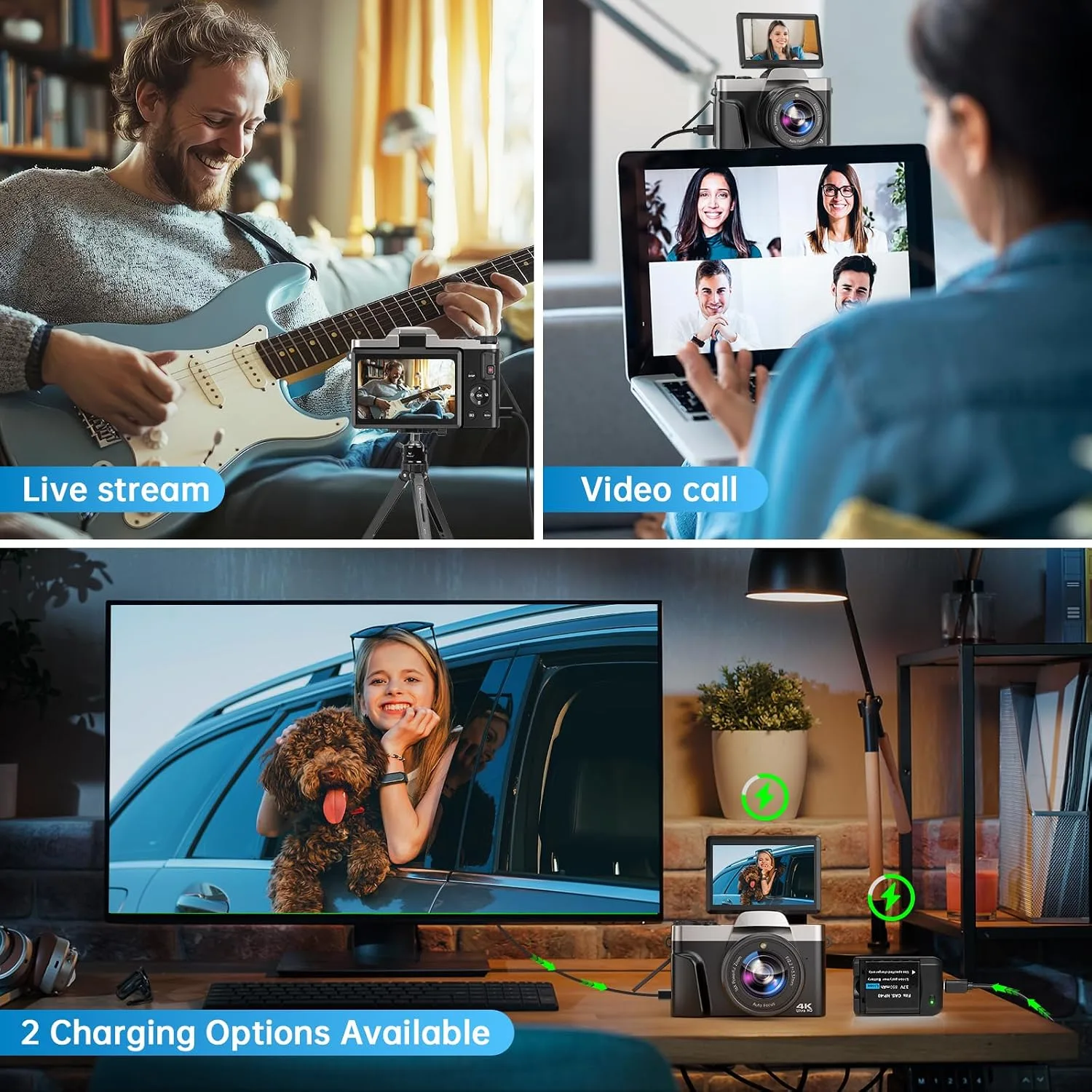 4K Digital Camera for Photography with WiFi 64MP Auto-Focus Vlogging Camera for YouTube Video 3'' 180° Flip Screen 4K Cameras 16X Zoom Anti-Shake Compact Point and Shoot Cameras with SD Card