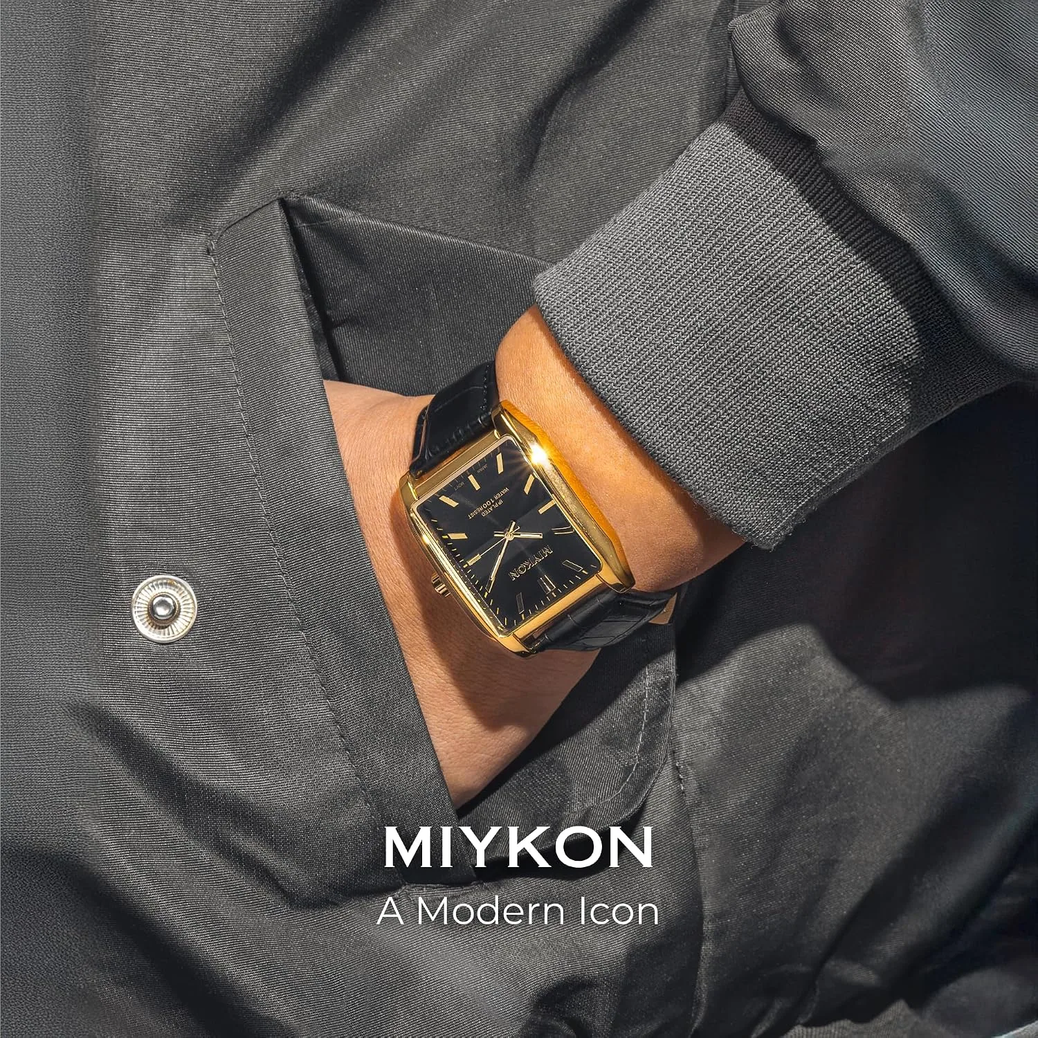 Miykon Men Vintage Tank Dress Watch, Genuine Leather Strap, Water Resistant