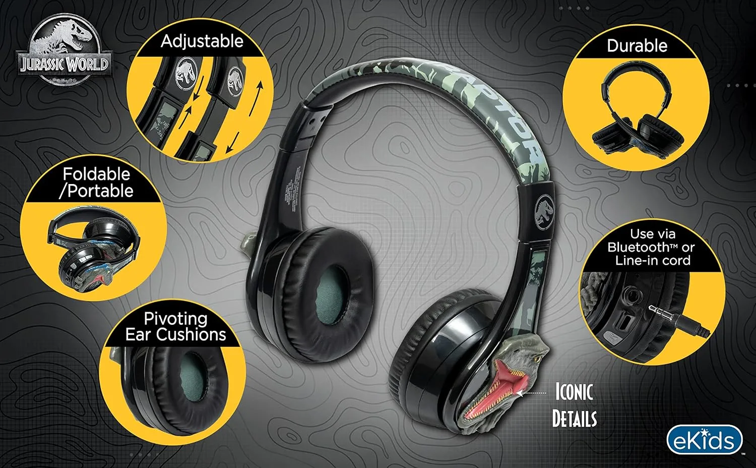 Jurassic World Bluetooth Headphones for Kids, Wireless Headphones