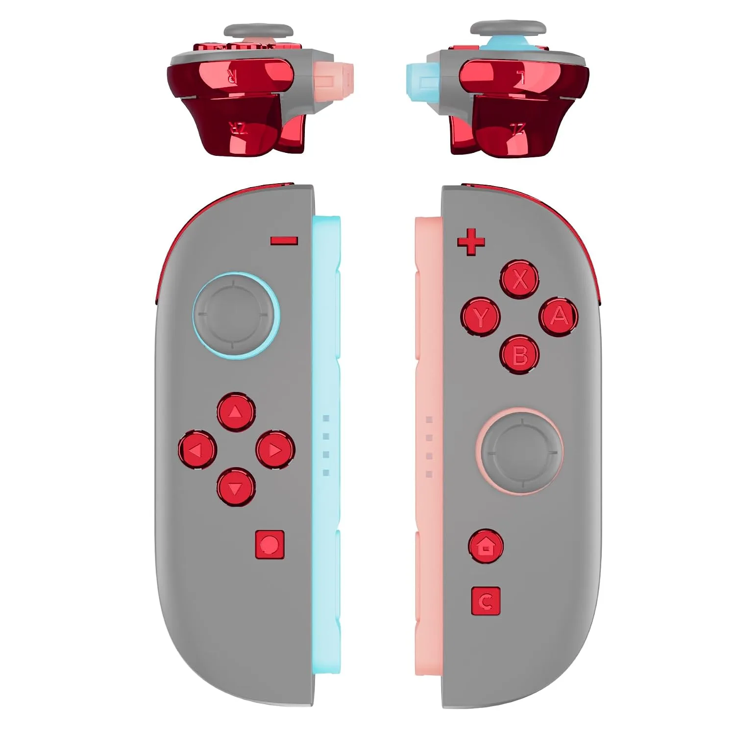eXtremeRate DIY Replacement Full Set Buttons for Joycon 2, Custom ABXY Direction Keys Dpad + - C Home Capture Release L R ZR ZL Trigger Buttons for Nintendo Switch 2 Controller - Chrome Red