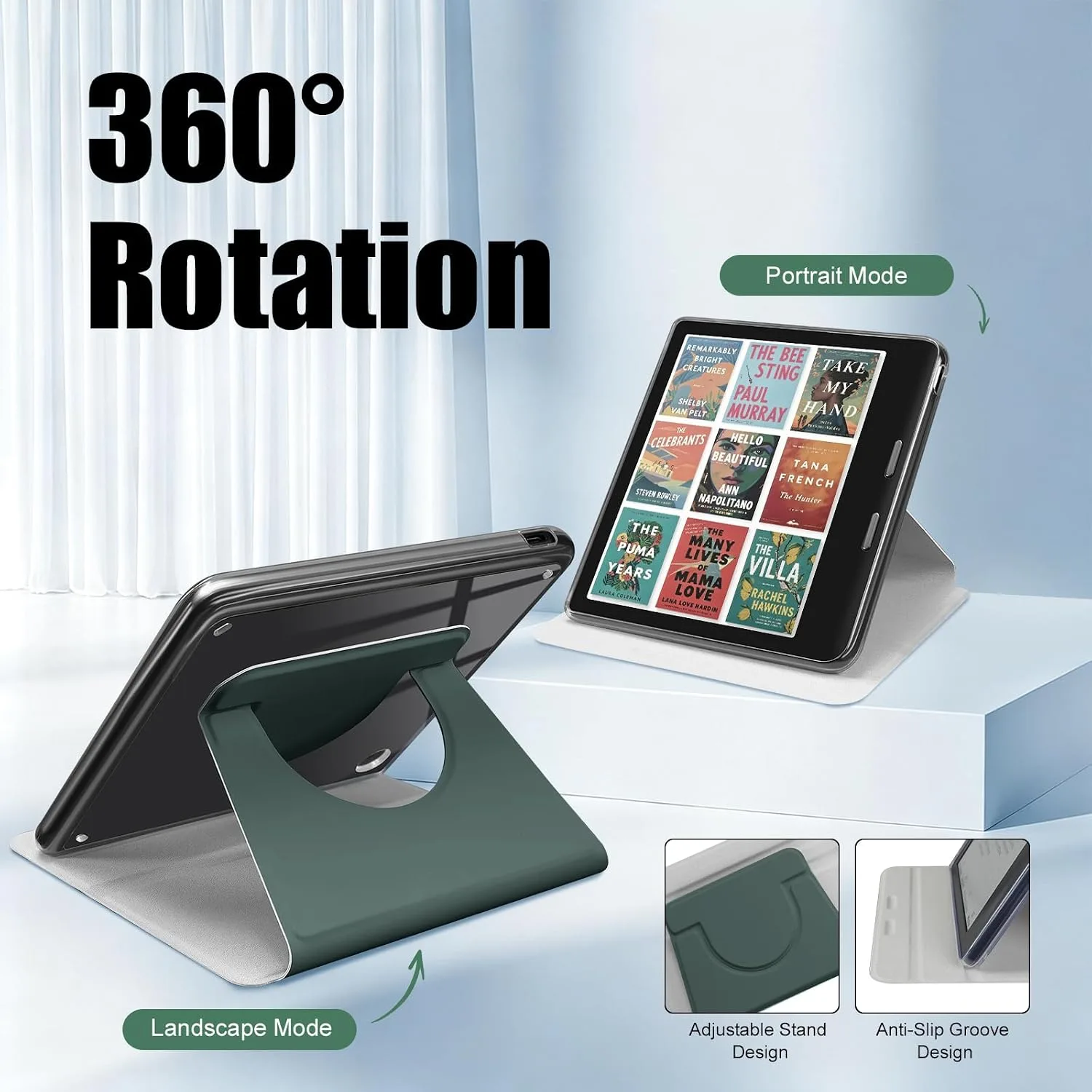 Rotating Case for Kobo Libra 7" & Tolino Vision – 360° Rotating, Green
