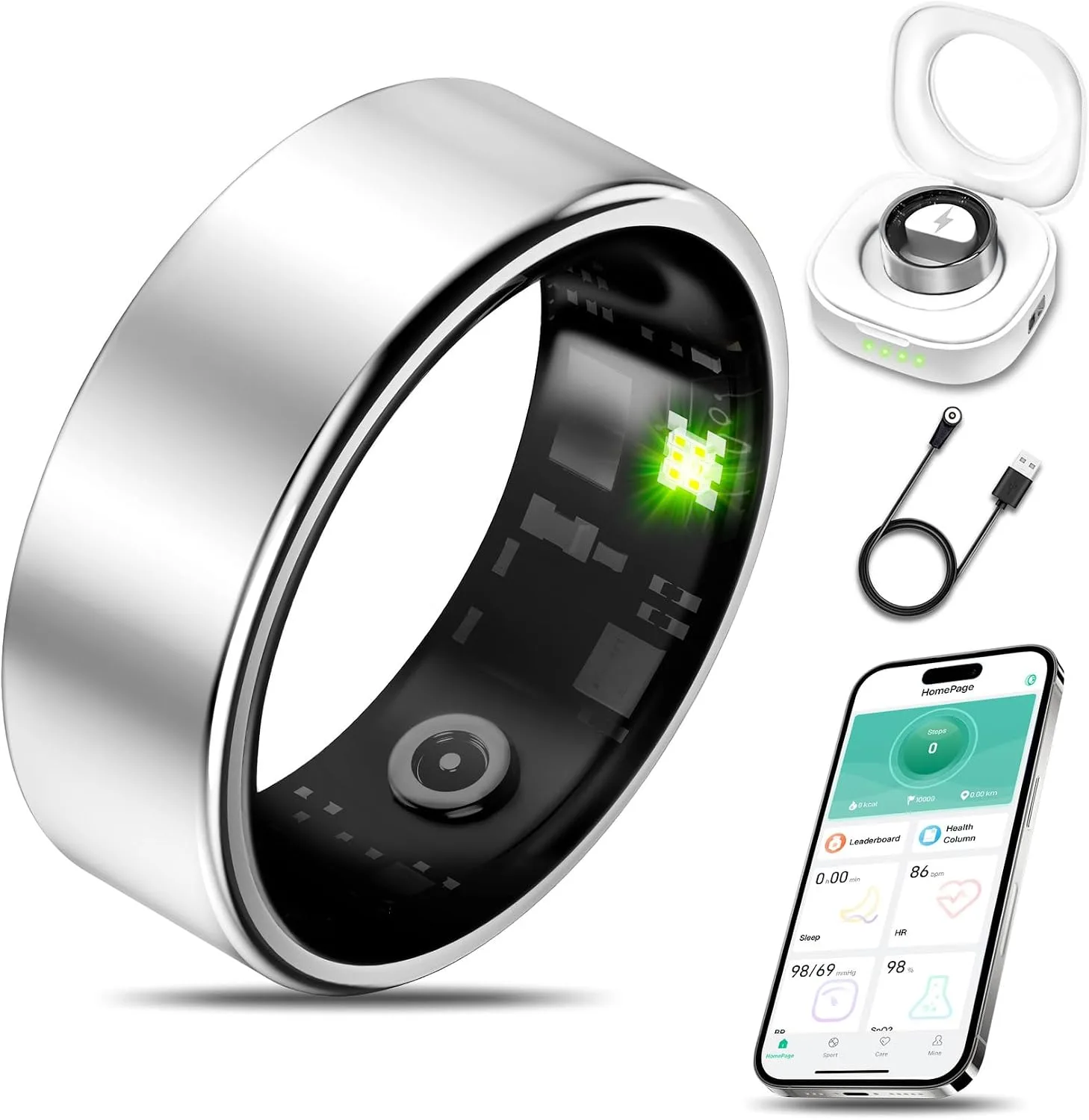Smart Health Ring Fitness Tracker for Men Women, Silver 13