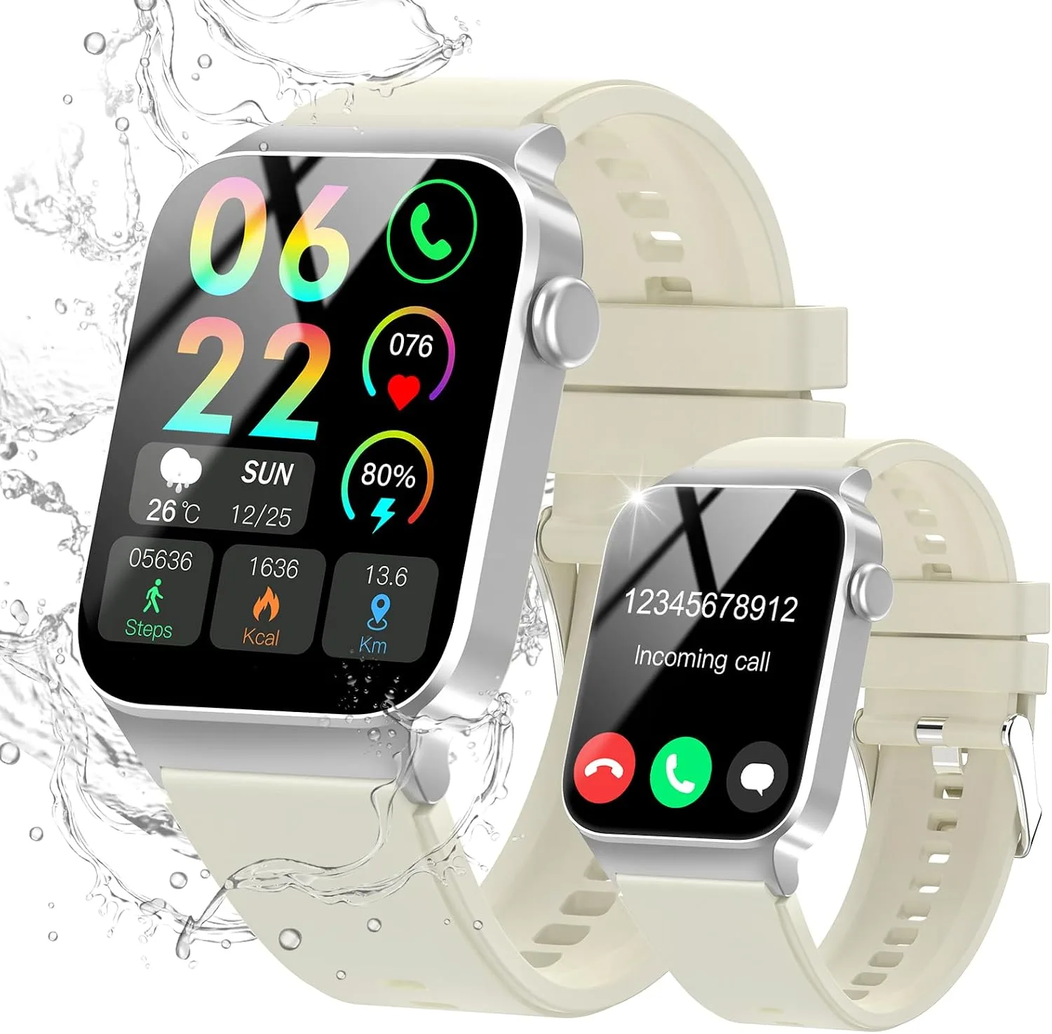 STECEi Smart Watch for Men Women Bluetooth Call, 1.85" HD Screen Smartwatch with Heart Rate/Sleep Monitor, 110+ Sport Modes Activity Trackers IP68 Waterproof, Fitness Watch for Android, Creamy White