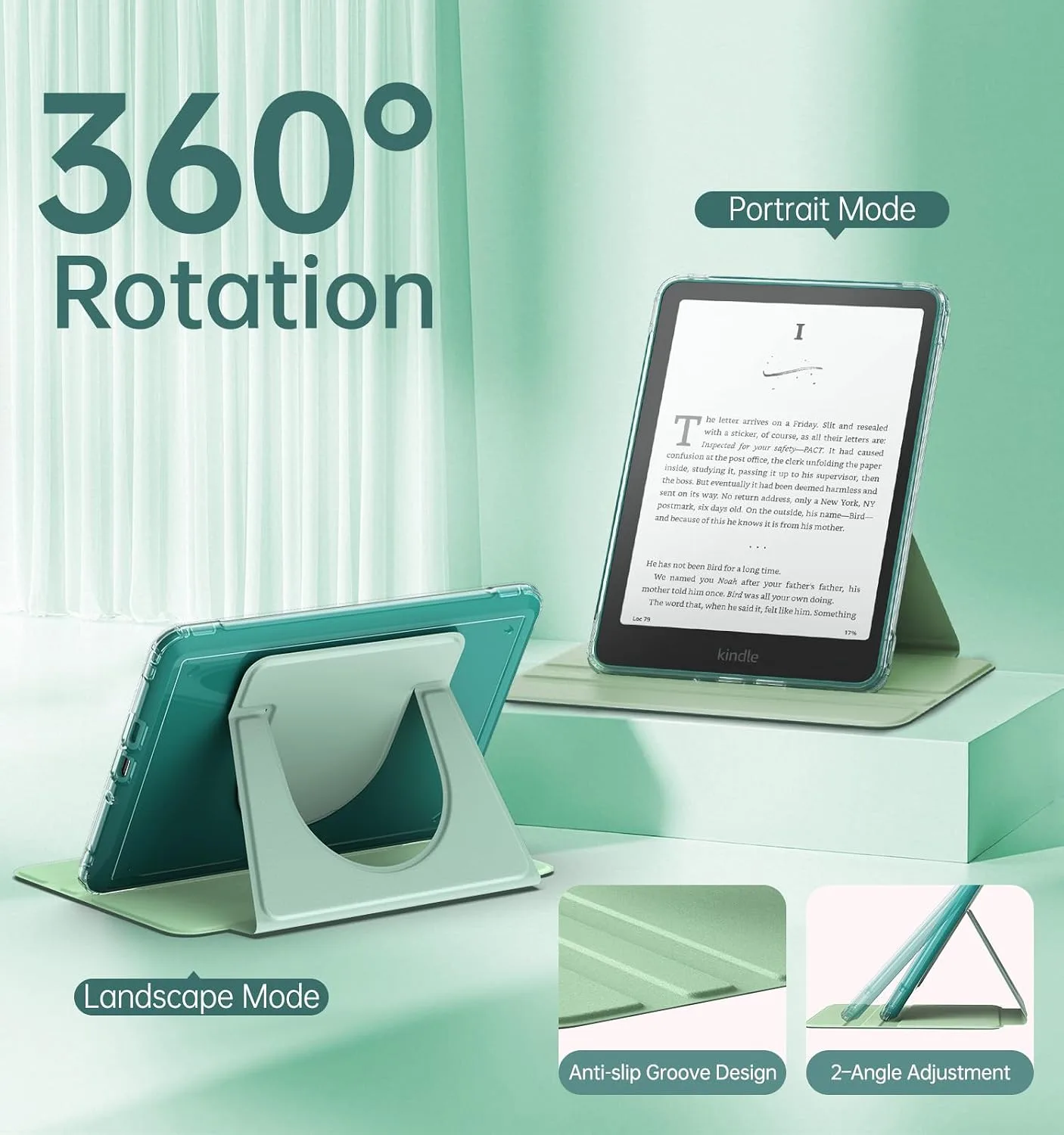 MoKo Rotating Case for 7" Kindle Paperwhite 12th Gen/Colorsoft, Agave Green