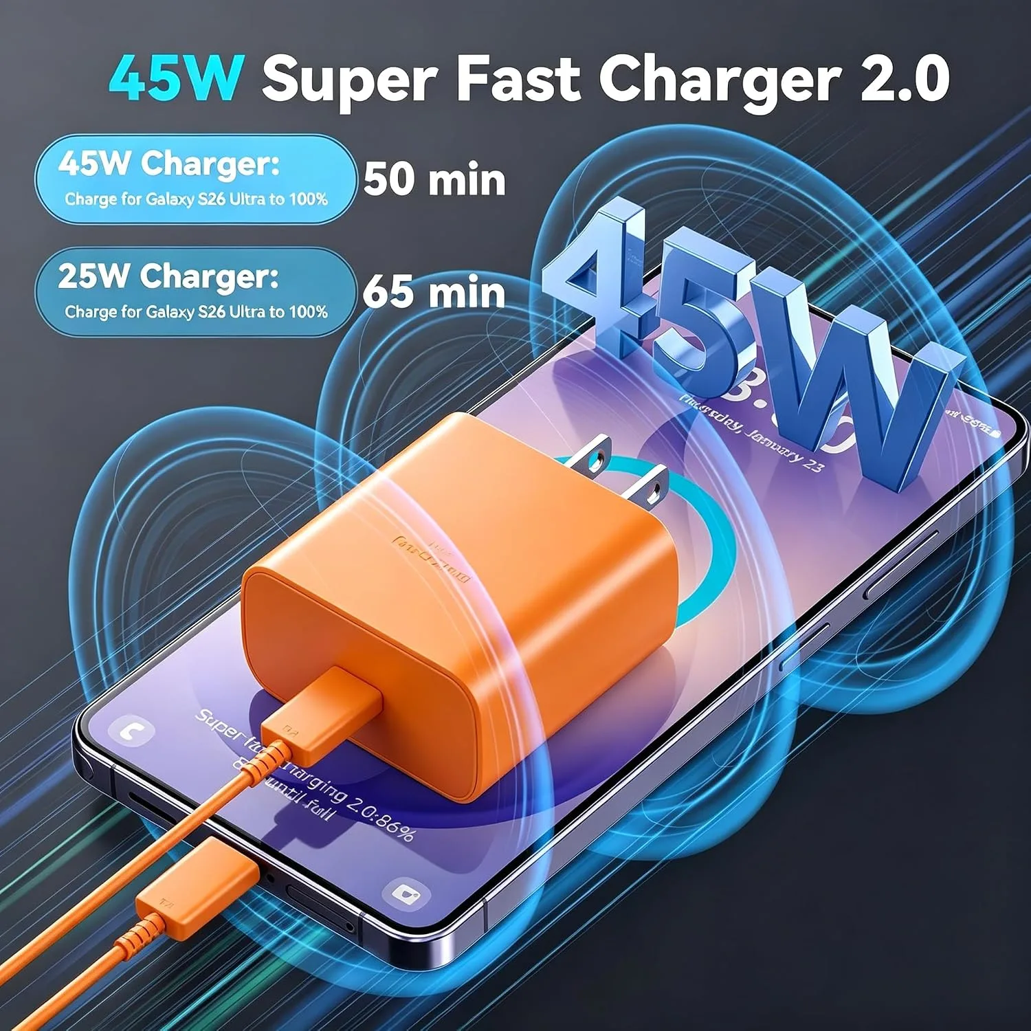 45W Super Fast USB C Android Type C Phone Charger Fast Charging 6.6FT Cord