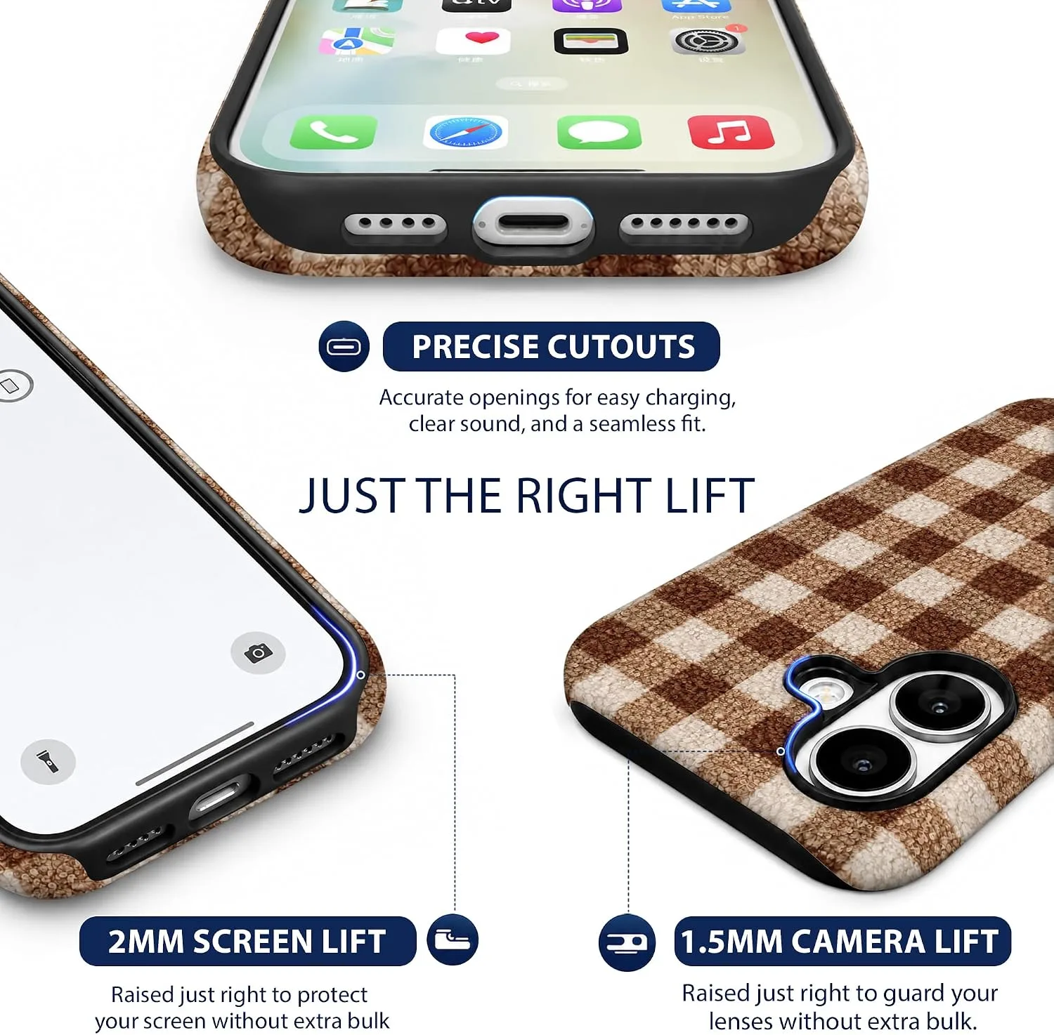 Magnetic for iPhone 16 Plus Chic Fall Brown Gingham Phone Case