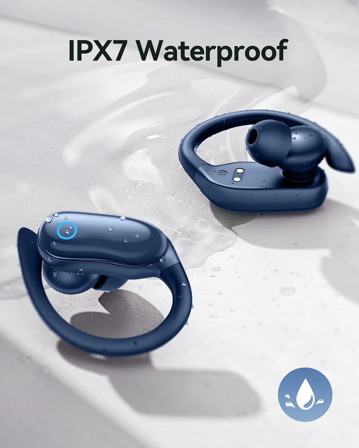GNMN Active Noise Cancelling Ear Buds Wireless Earbuds 96hrs Playback Bluetooth Headphones Dual Battery Display Stereo Bass Earphones with Earhooks Microphone IPX7 Waterproof for Sports/Runing/Workout