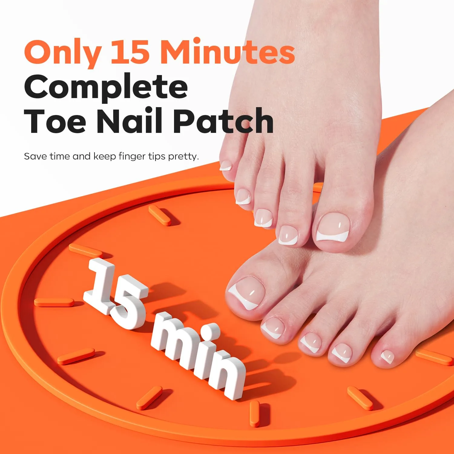Modelones Toe Nail Tips 360pcs 15 Sizes Short Square Squoval Press Ons Soft