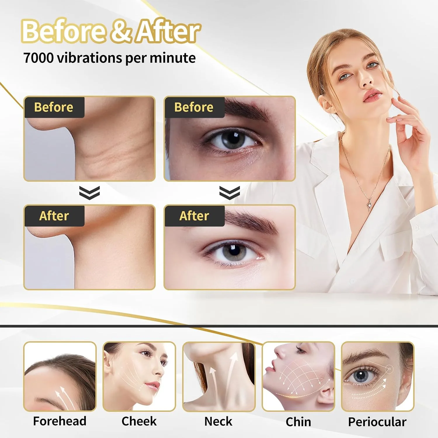 Face Light Therapy Device, Based on Triple Action LED, Thermal, and Vibration Technologies, Face and Neck Beauty Device with 7 Color LED for Home Use, Improve Skin(Glossy White)