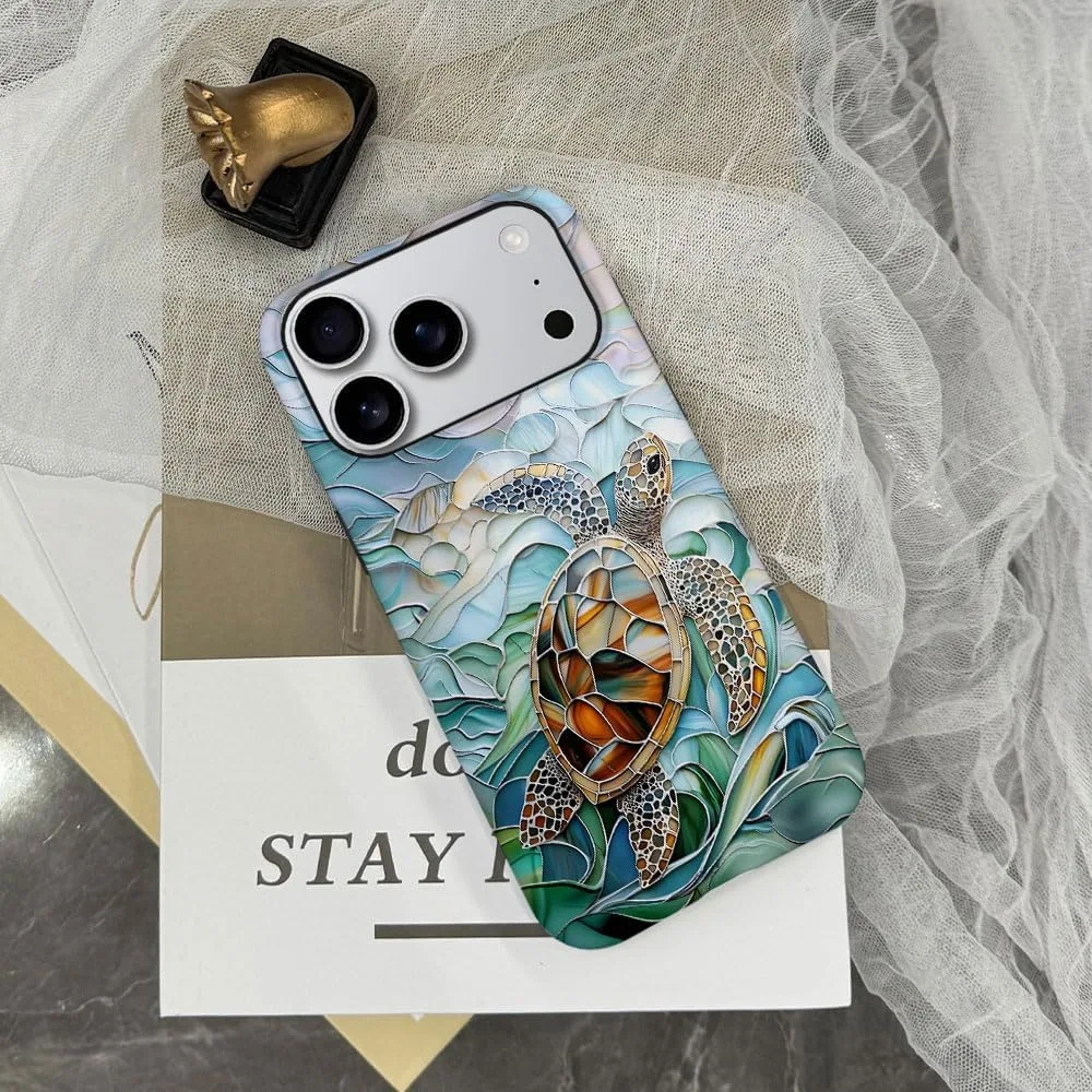 Case Compatible with iPhone 18 Pro/iPhone 17 Pro,Fall Prevention Hybrid 2-Layer Hard Shell Phone Cover for Girls Boys,Oceans Turtle Sea