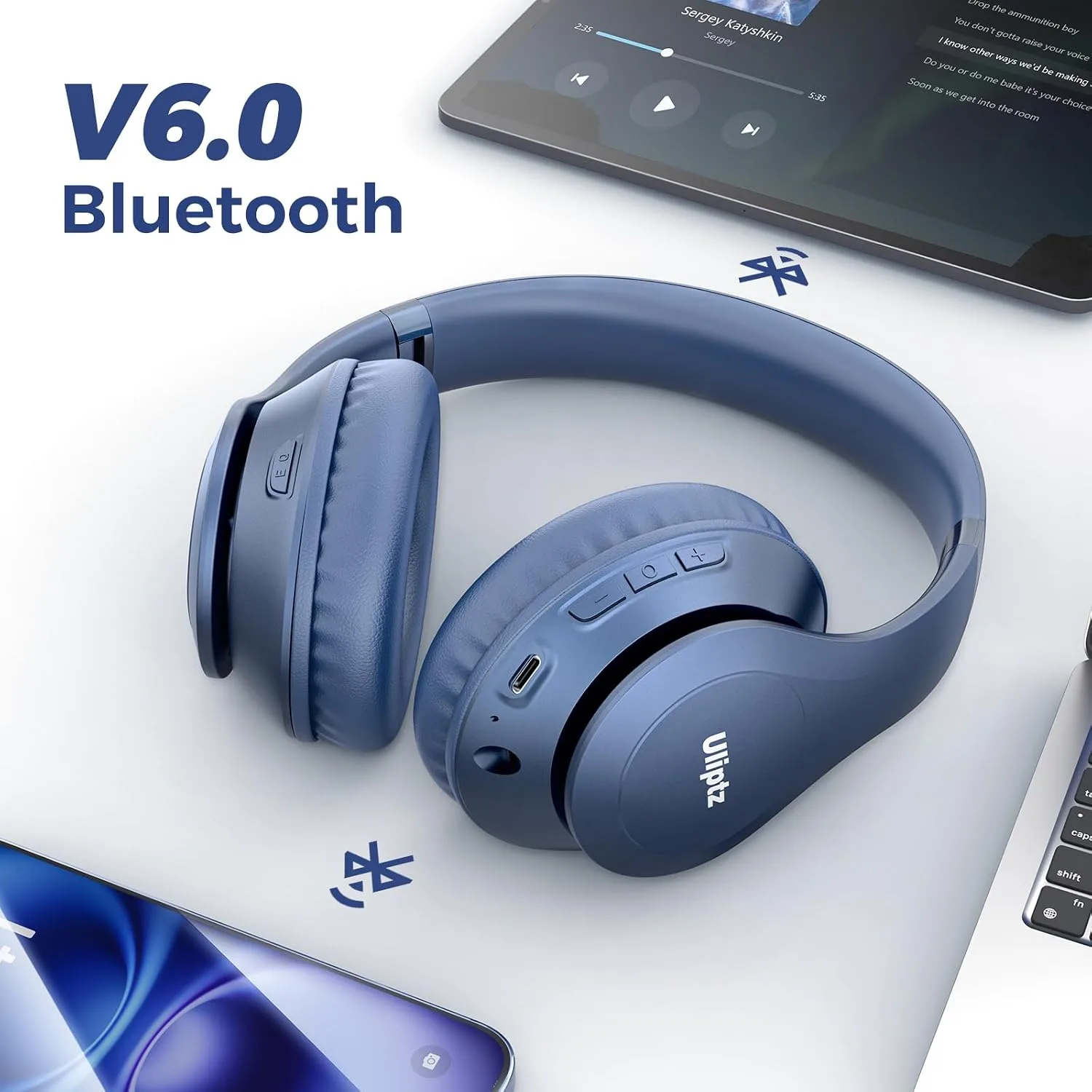 Uliptz Bluetooth Headphones Over Ear, Wireless HiFi Stereo Foldable Headset