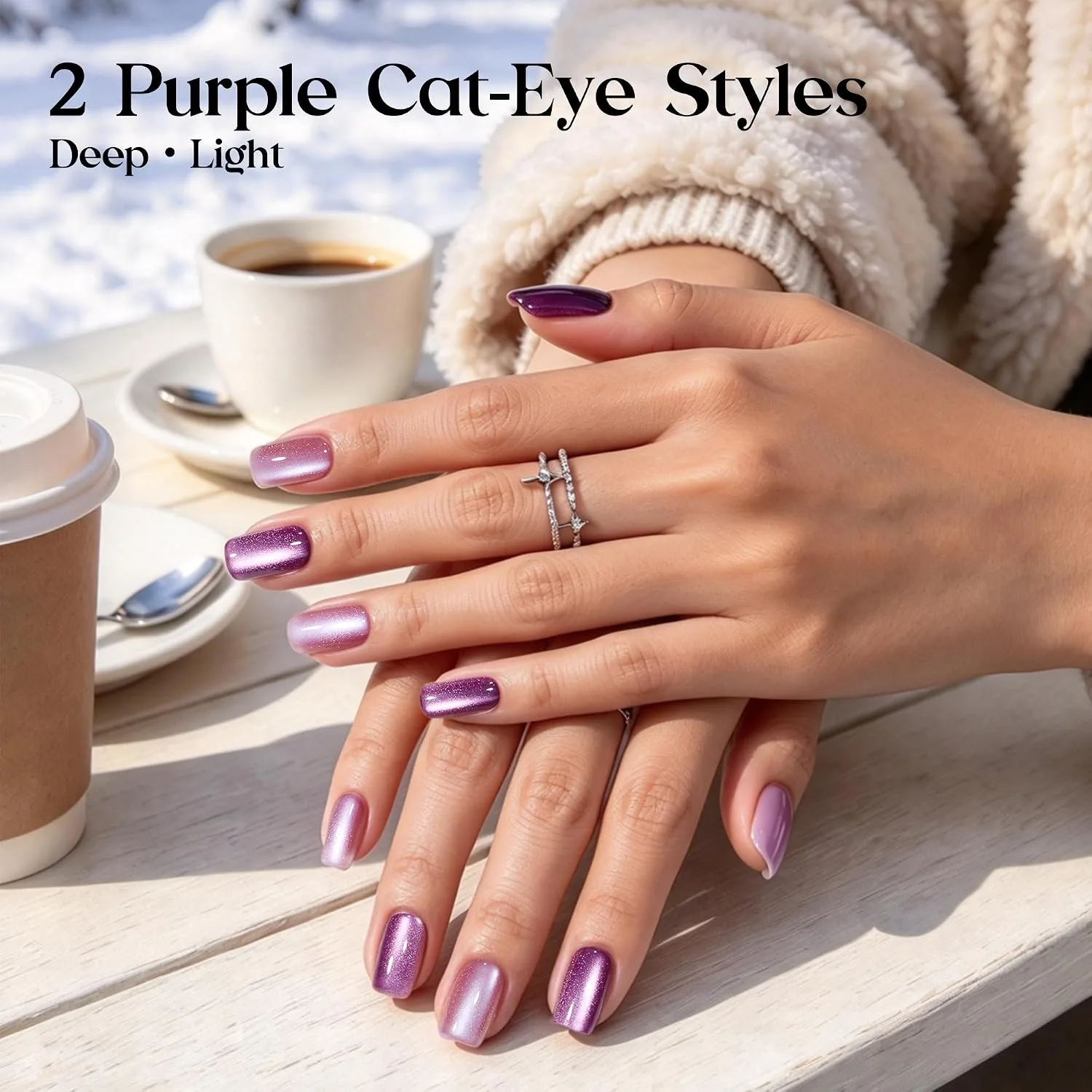 Beetles Purple Press On Nails Short Squoval, 5 Colors, 160 PCS