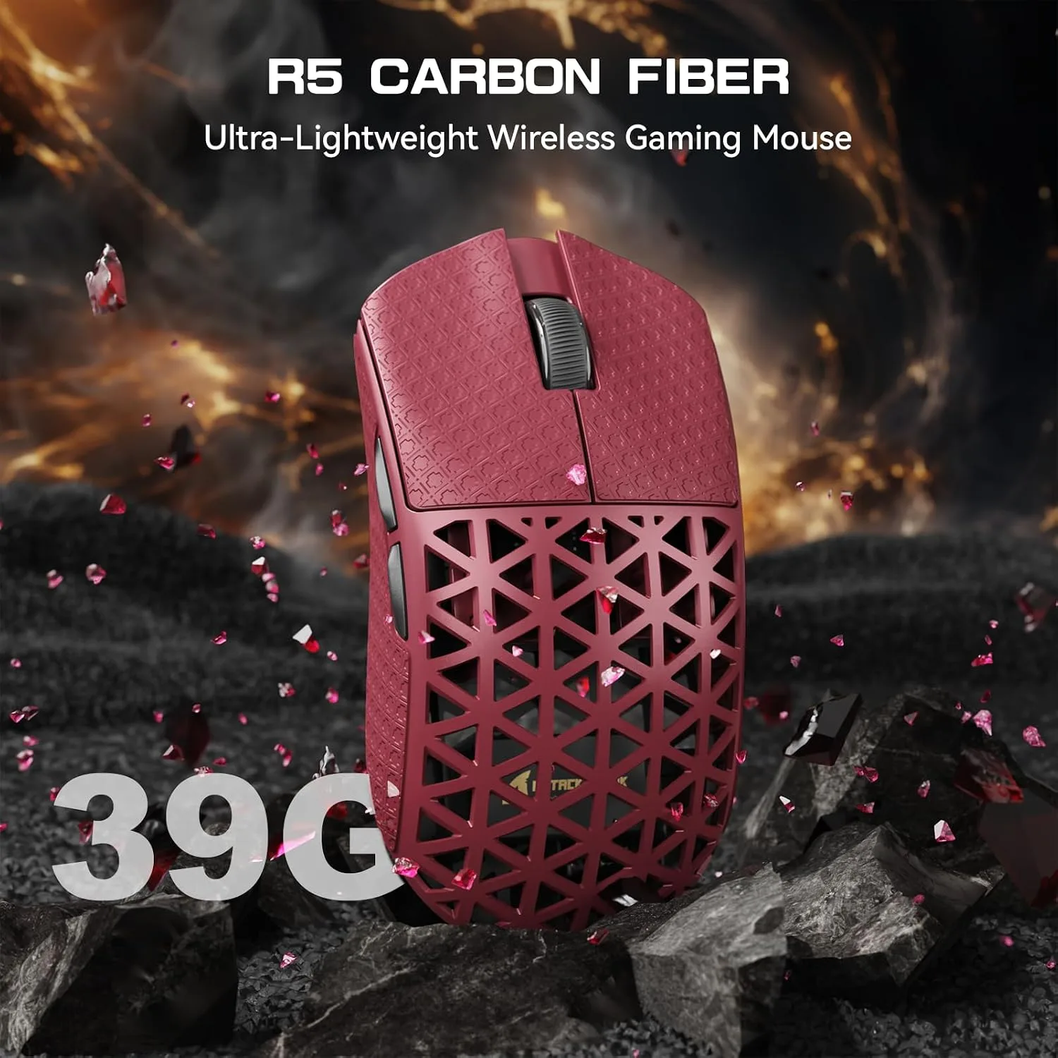 ATTACK SHARK R5Ultra 8K Carbon Fiber Wireless Gaming Mouse, Red&Tape