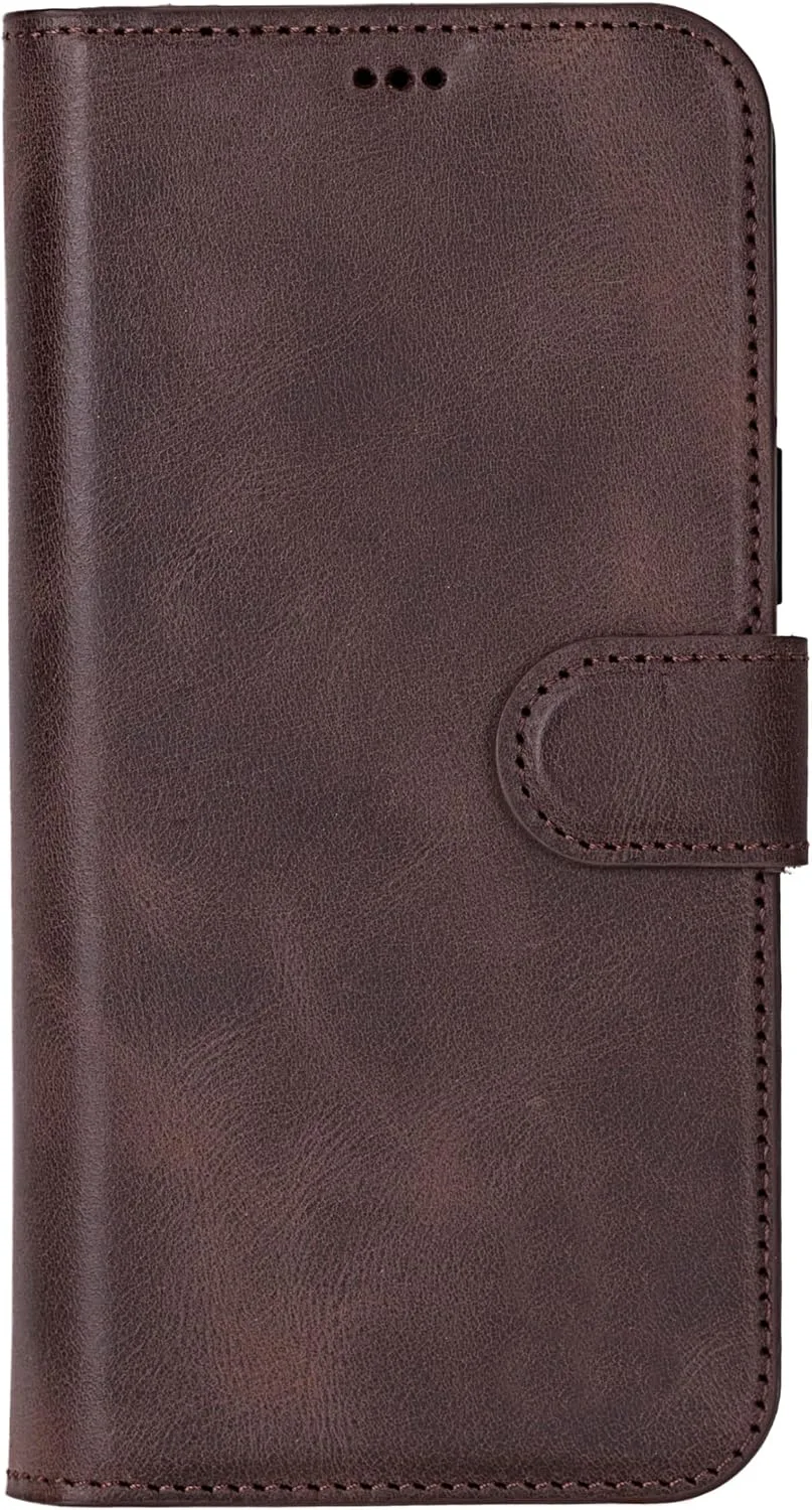 VENOULT Wallet Case for iPhone, Full Grain Genuine Turkish Leather, Magnetic Detachable, RFID 4 Card Slots, Business Style, Compatible with MagSafe (Chocolate, iPhone 16 Pro MAX)