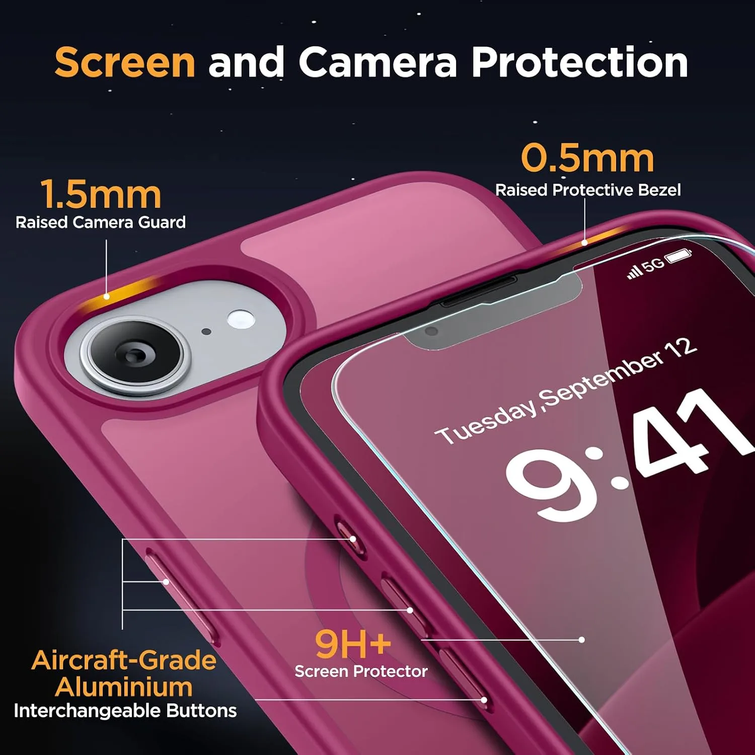 Miracase for iPhone 16e case & iPhone 17e Case for MagSafe [with 2×9H+ Screen Protectors] TOP Military-Grade Protection Shockproof with Velvet Touch for iPhone 16e/17e Phone Case 6.1", Matte Wine Red