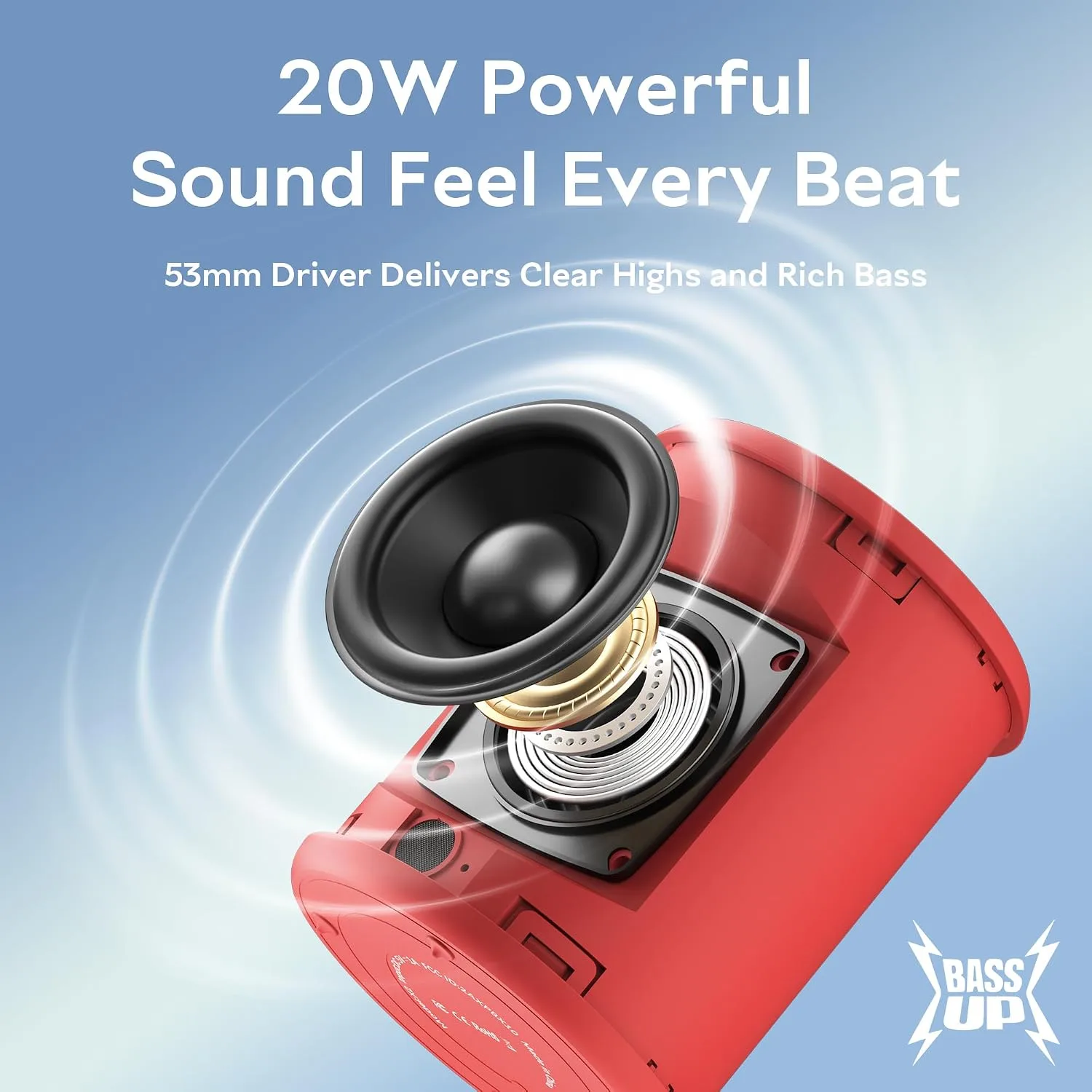 Portable Bluetooth Speaker, IPX7 Waterproof Wireless Speaker with 20W Loud Stereo Sound, 15H Playtime & Beat-Synced RGB Light, Small Outdoor Speaker for Shower, Pool, Beach,Hiking,Gifts(Red)