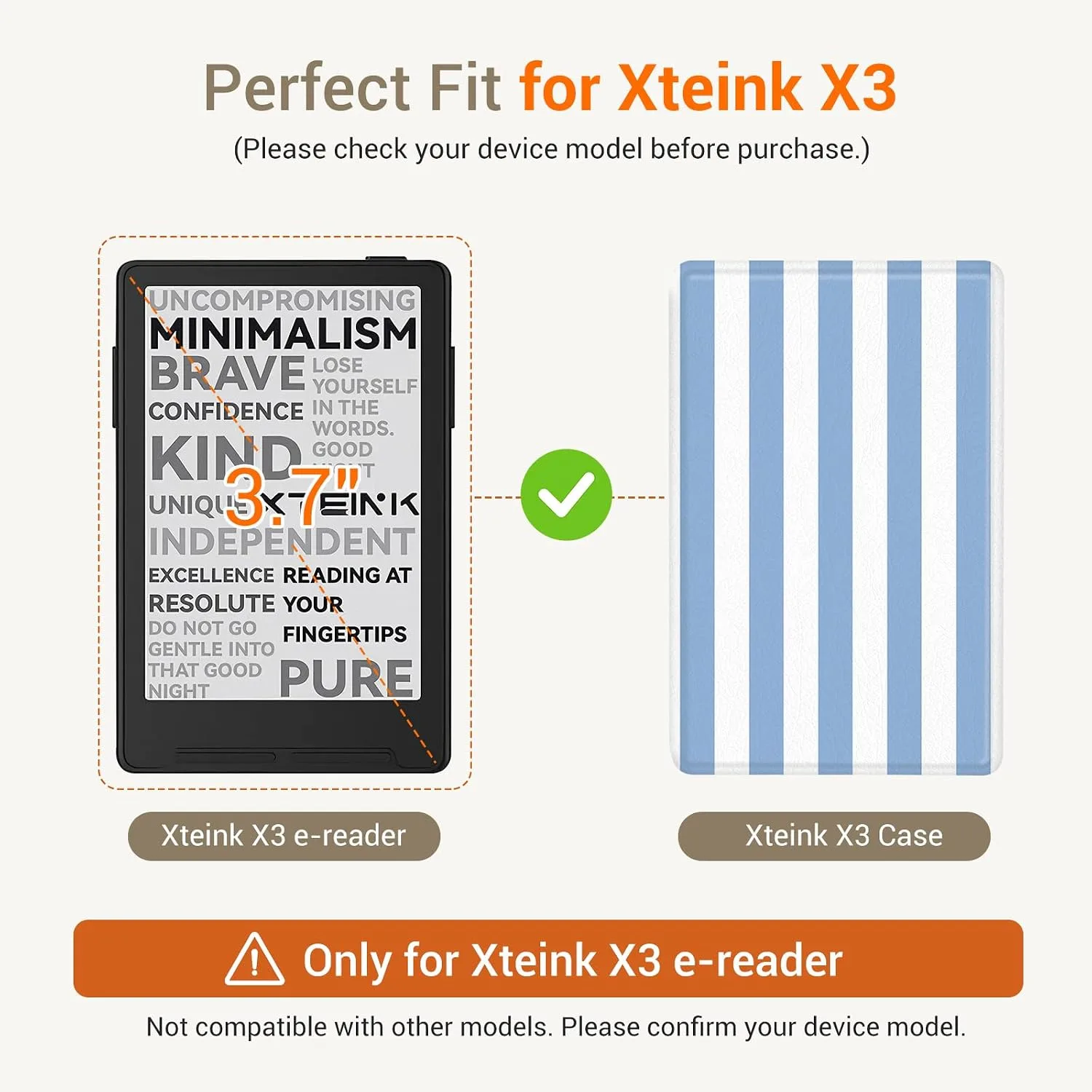 CoBak Magnetic Case for XTEINK X3 eBook Reader, 3.7" Ultra-Lightweight PU Leather Cover(Blue & White)