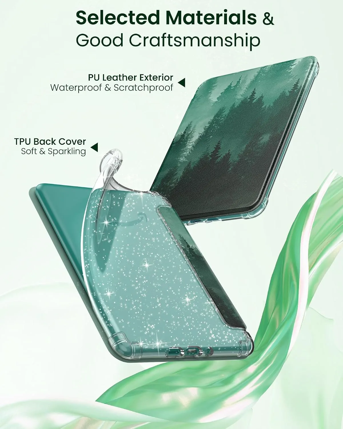 MoKo Case for 7" Kindle Paperwhite 12th Gen & Colorsoft 2024, Green Forest