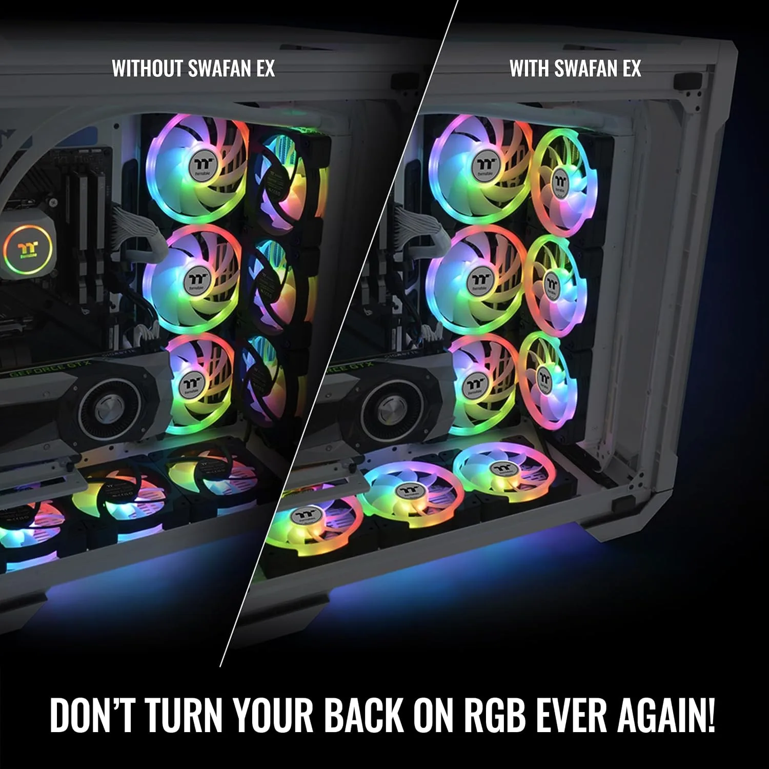 Thermaltake SWAFAN EX 12 ARGB PC Cooling Fan, 3-Fan pcak, 500~2000 RPM, Magnetic Connection, Reversable Blades, sync with MB RGB Software, CL-F167-PL12SW-A