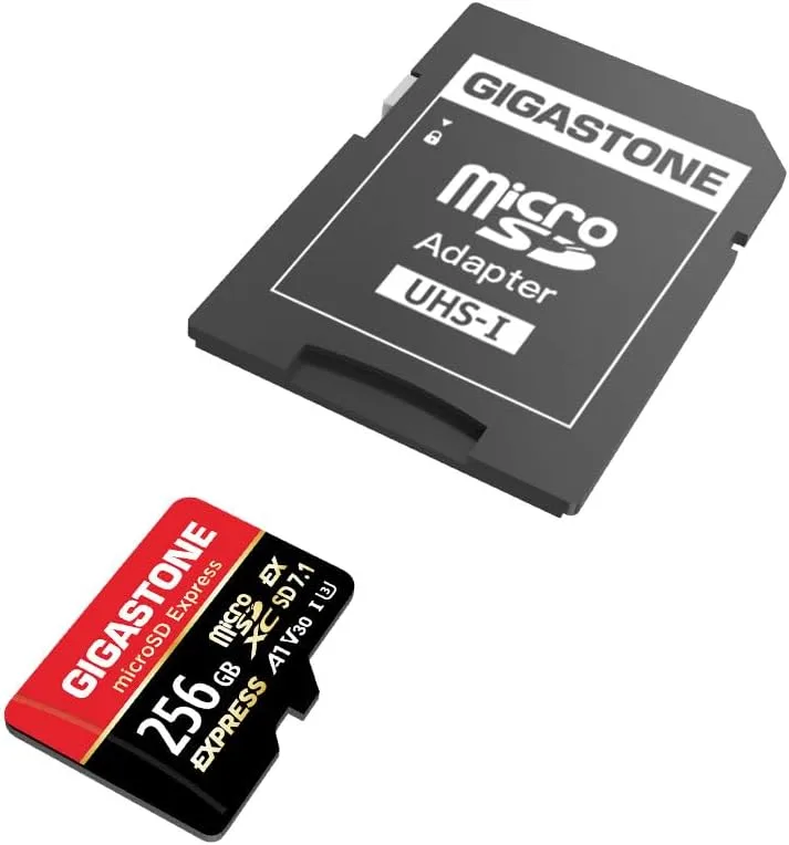 【Designed for Switch 2】 GIGASTONE 256GB microSD Express R/W 880/650MB/s SDXC Memory Card SD 2.0 3.0 5.0 7.1 UHS-I UHS-II, Action Camera Drone, V30 U3, SD Adapter 【5 Yrs Free Data Recovery】